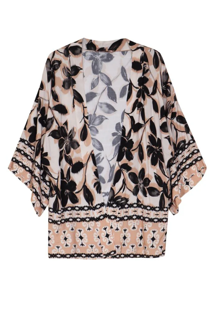 ACTUELLE Floral Wide Sleeve Kimono - Black