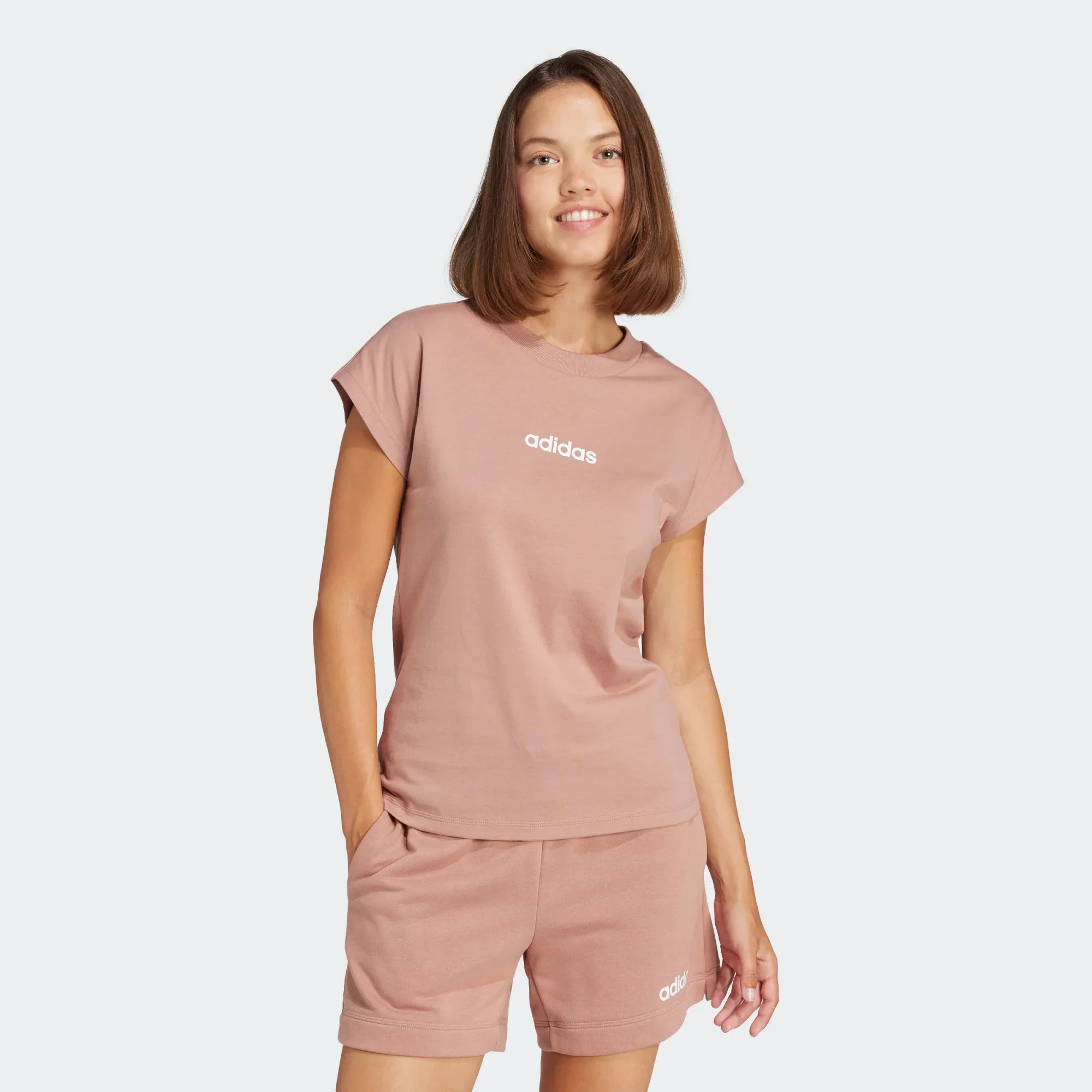 ADIDAS Essentials Linear Women's Cotton T-Shirt - Blush