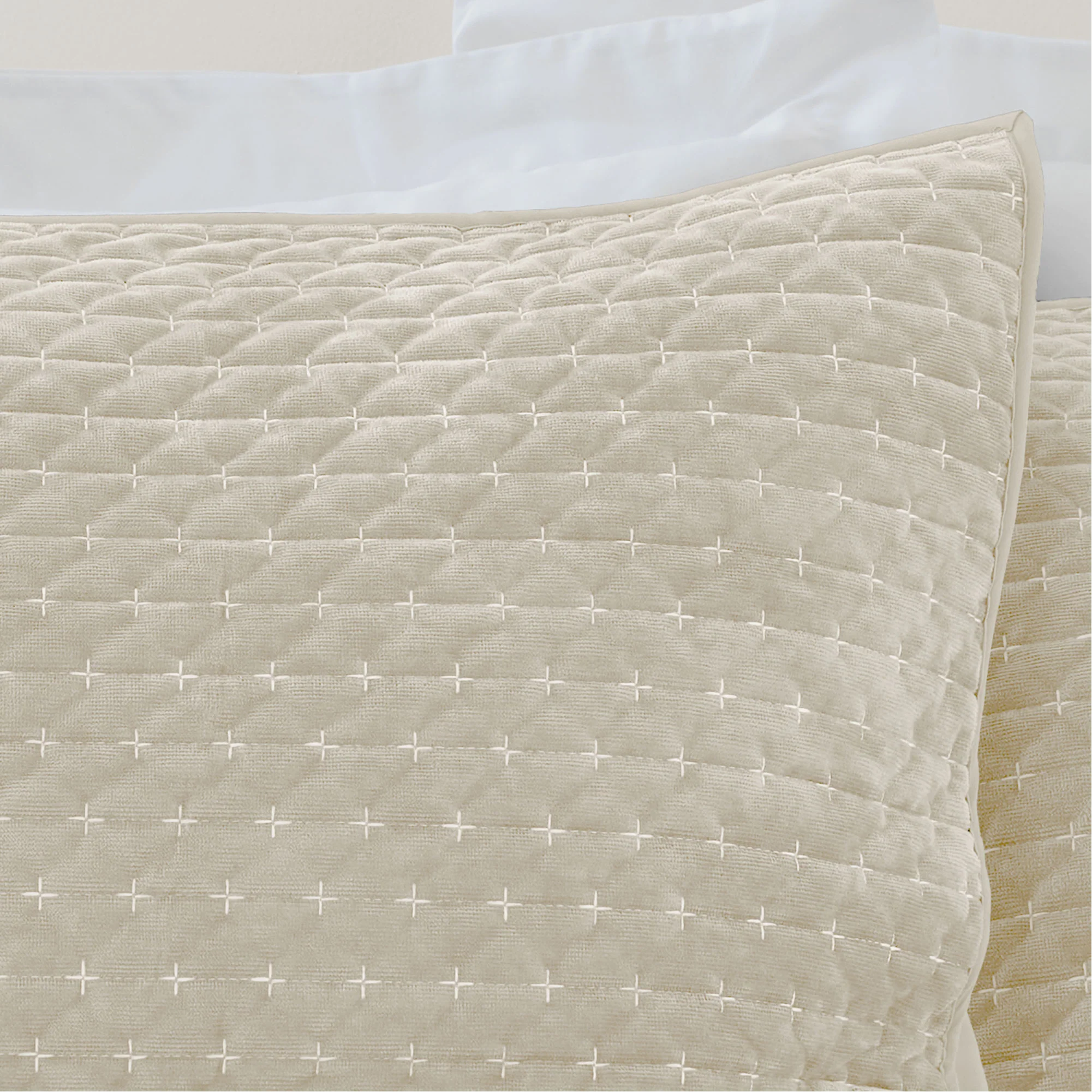 BIANCA Attica Velvet Embroidered Pillow sham - Pair 50x75cm - Natural - Image 2
