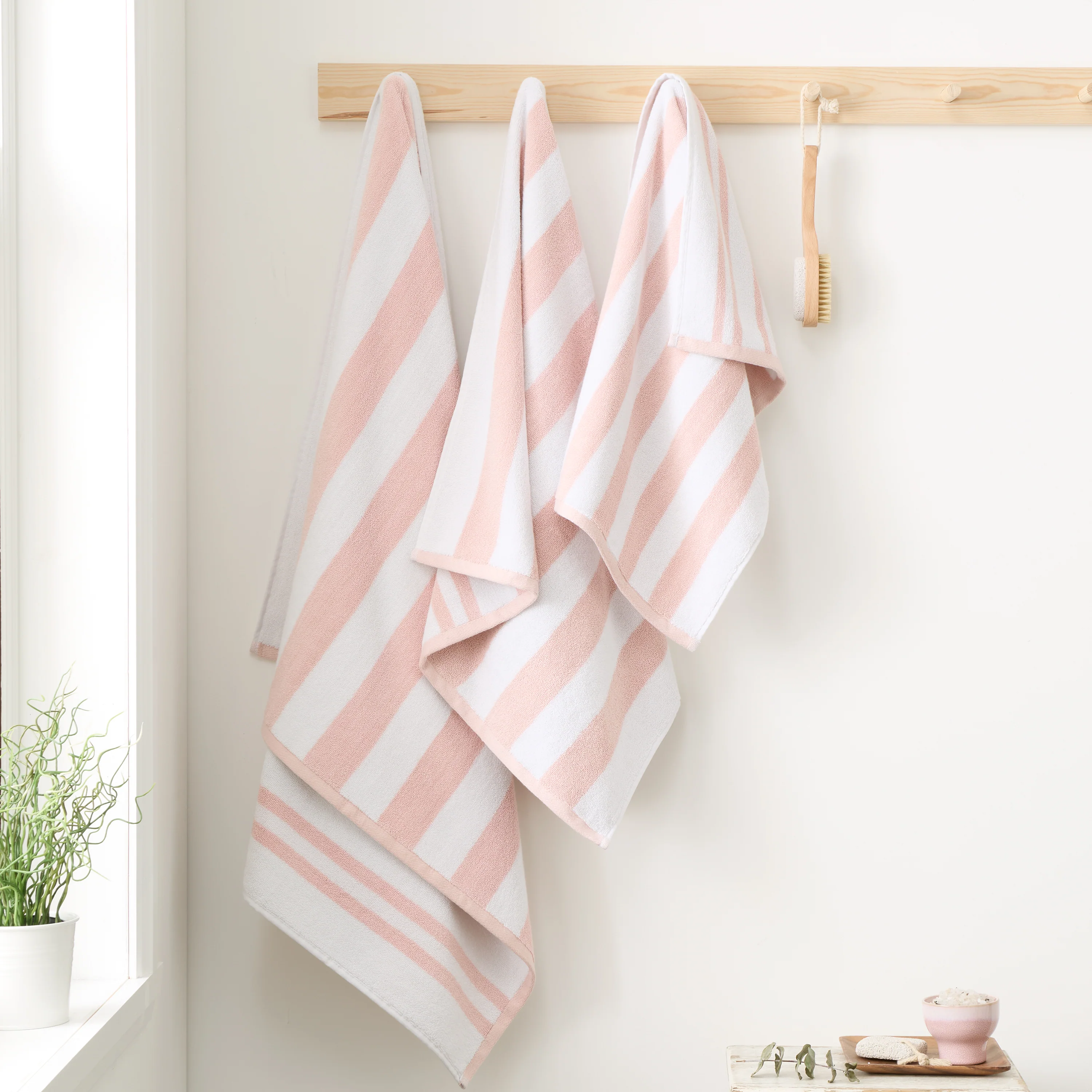 BIANCA Reversible Jacquard Stripe Cotton Towel - Pink (Available in 3 Sizes)