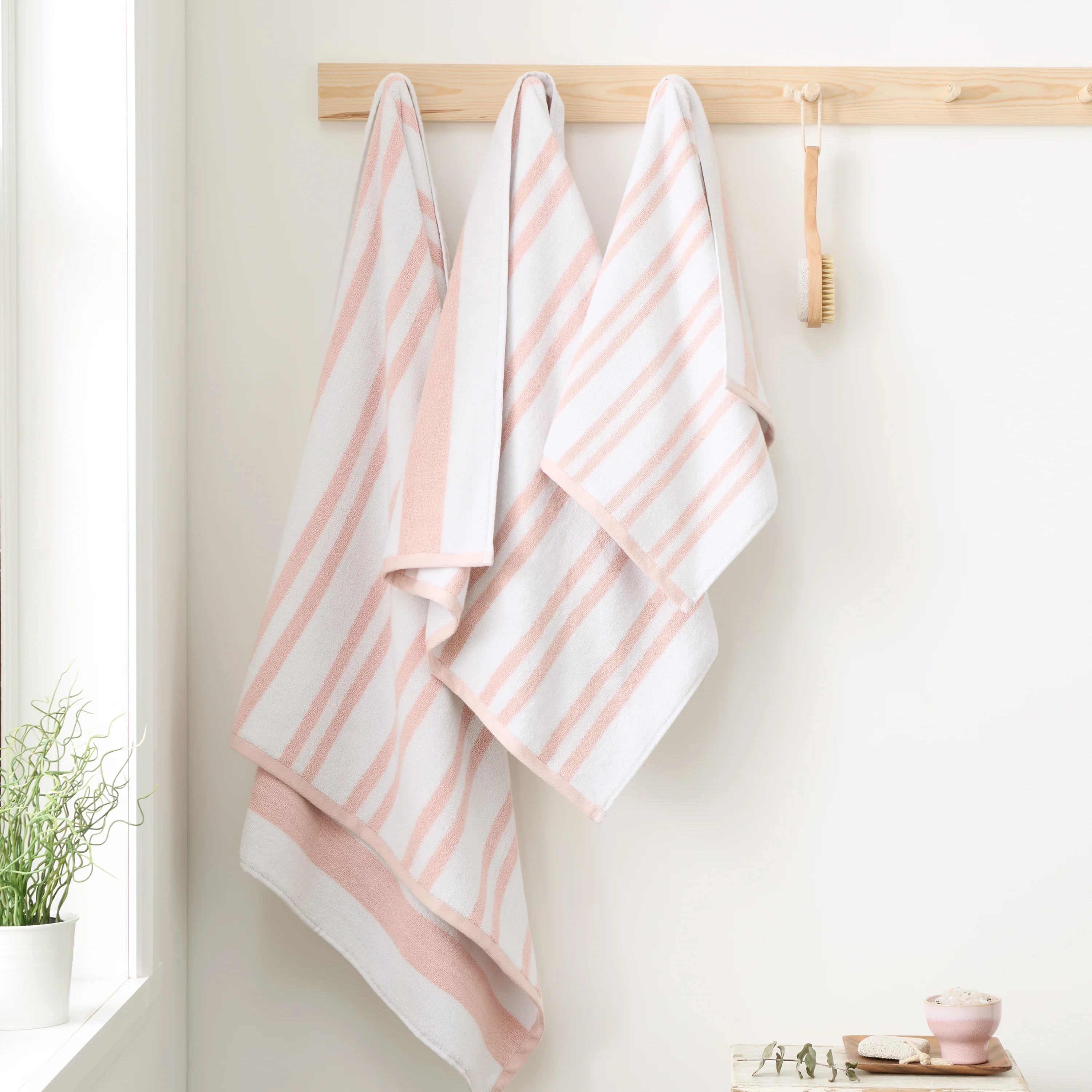 BIANCA Reversible Jacquard Stripe Cotton Towel - Pink (Available in 3 Sizes) - Image 2
