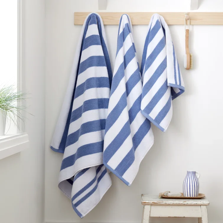 BIANCA Reversible Jacquard Stripe Cotton Towel - Blue (Available in 3 Sizes)