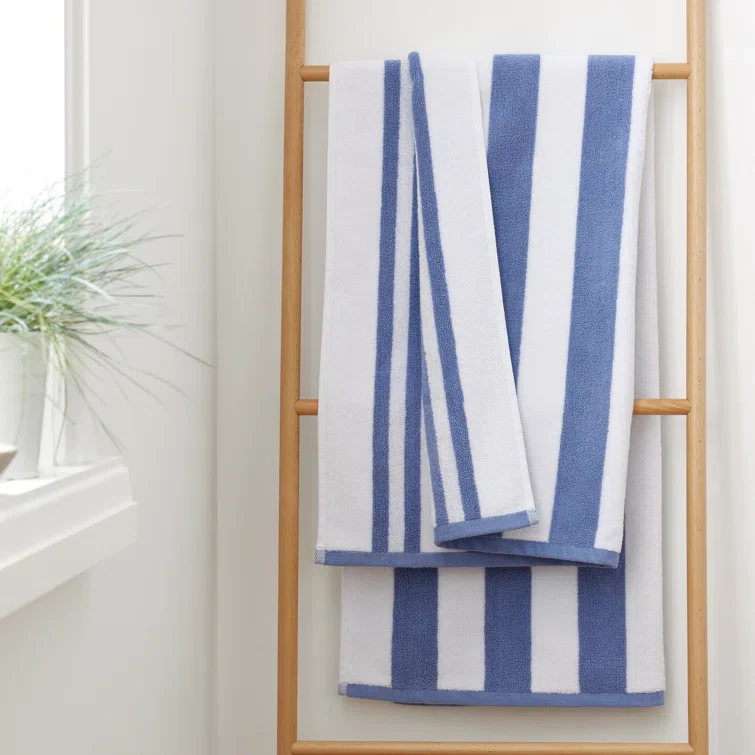 BIANCA Reversible Jacquard Stripe Cotton Towel - Blue (Available in 3 Sizes) - Image 2