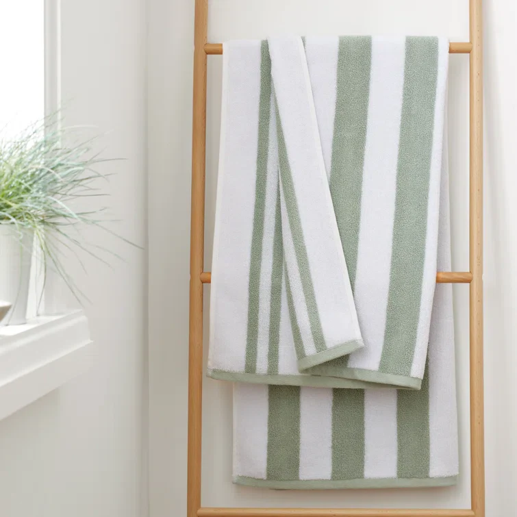 BIANCA Reversible Stripe Cotton Towel - Sage (Available in 3 Sizes) - Image 2