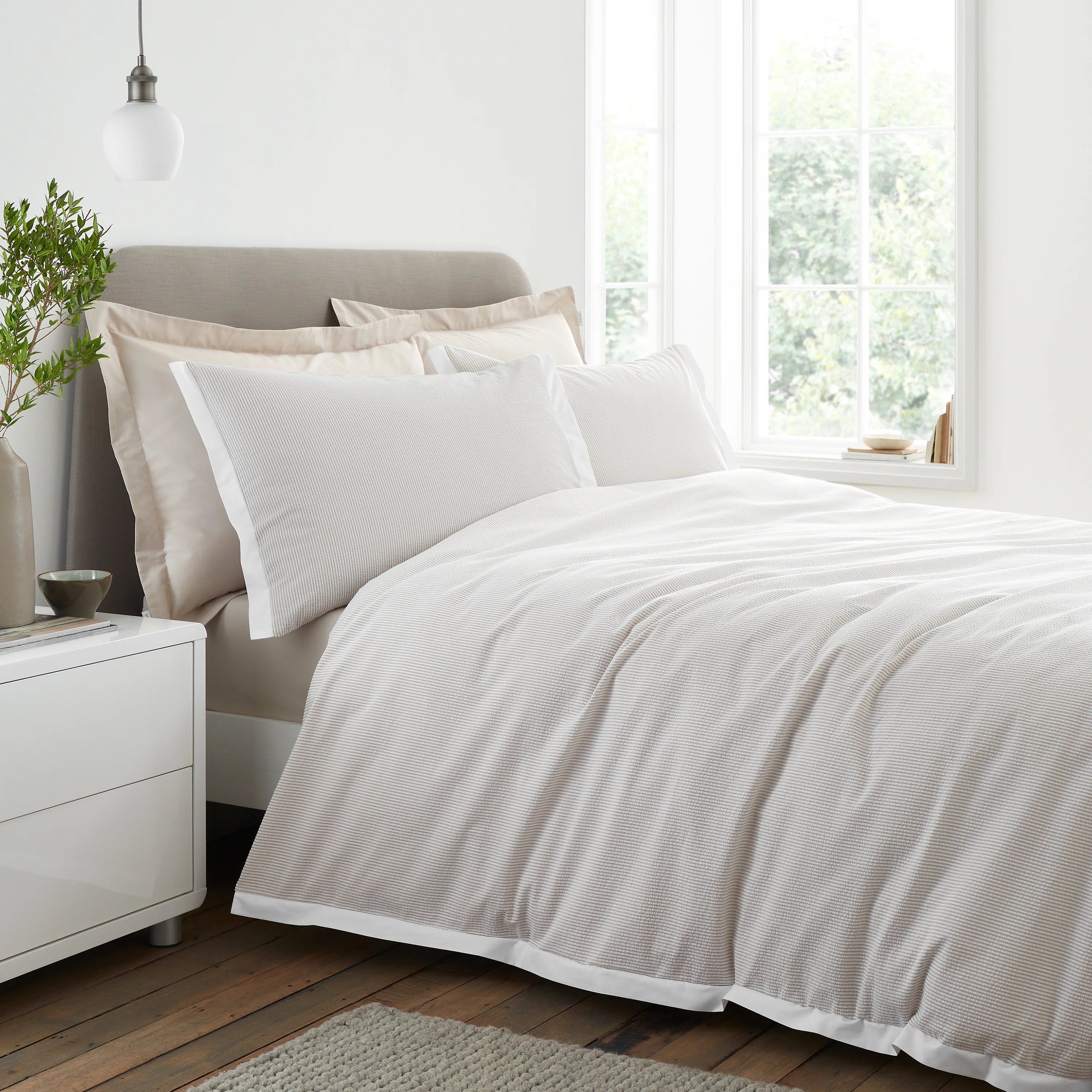 BIANCA Seersucker Woven Stripe Duvet Set - Natural - Image 2