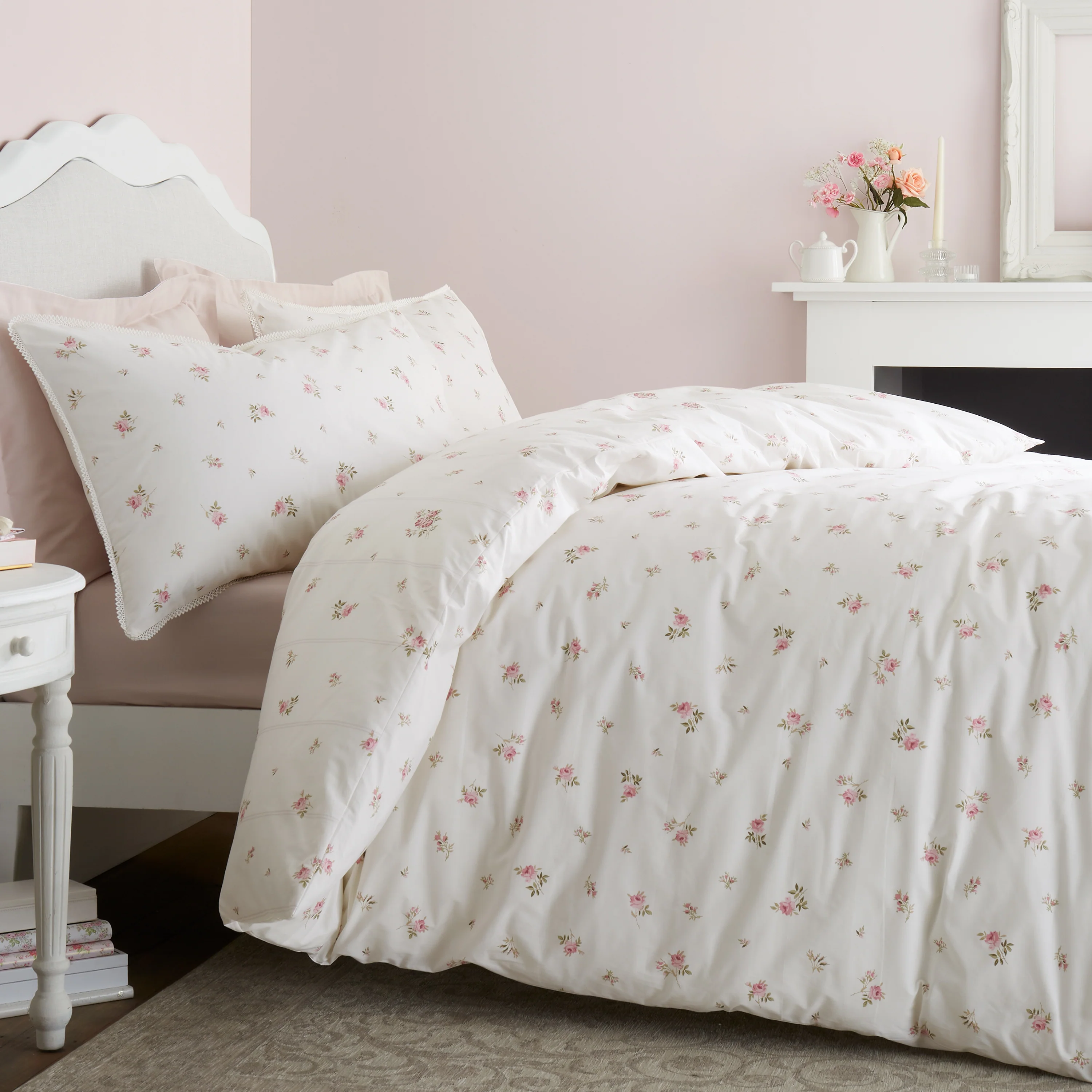 BIANCA Vintage Rosebud Lace 100% Cotton Duvet Set - Cream - Image 2