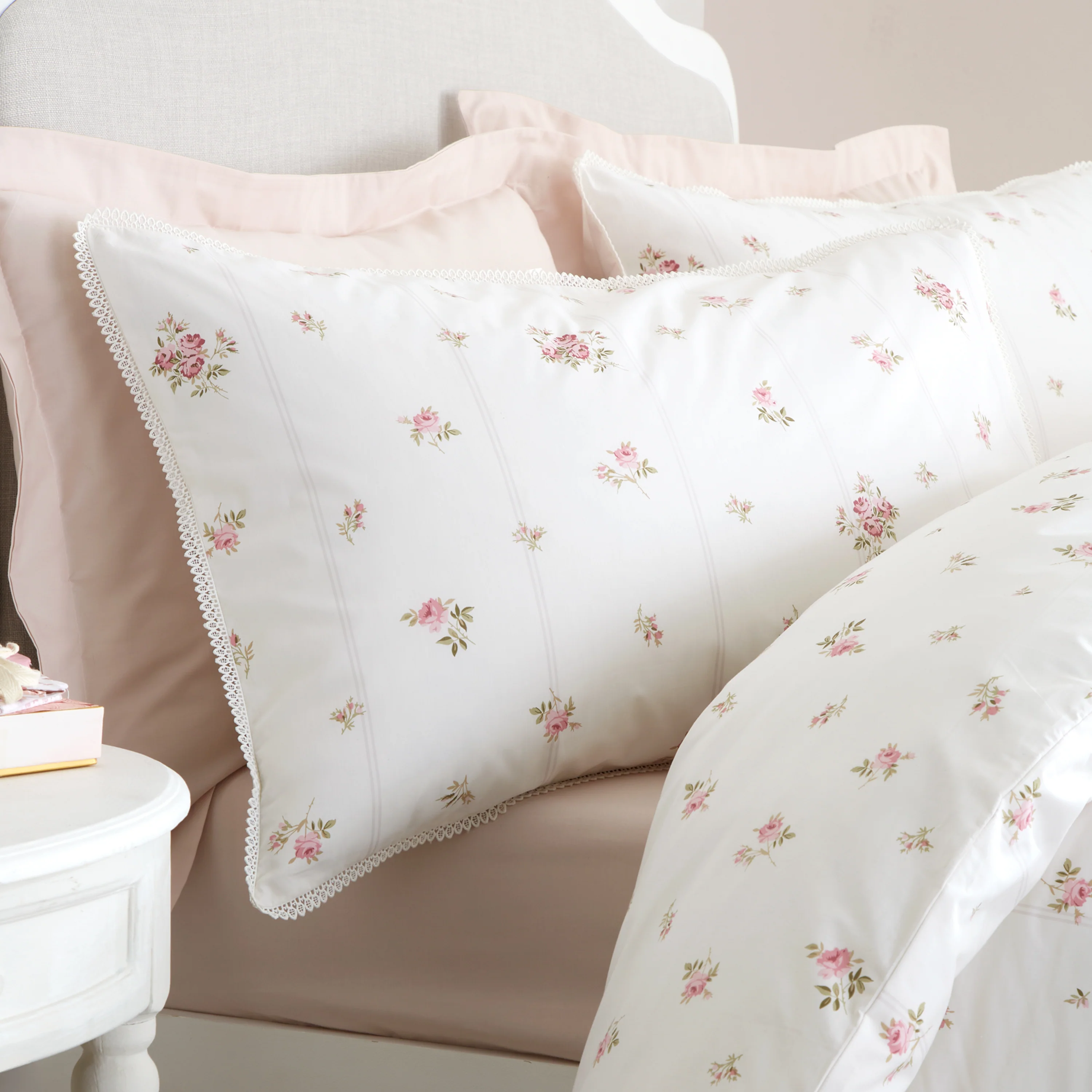 BIANCA Vintage Rosebud Lace 100% Cotton Duvet Set - Cream - Image 3