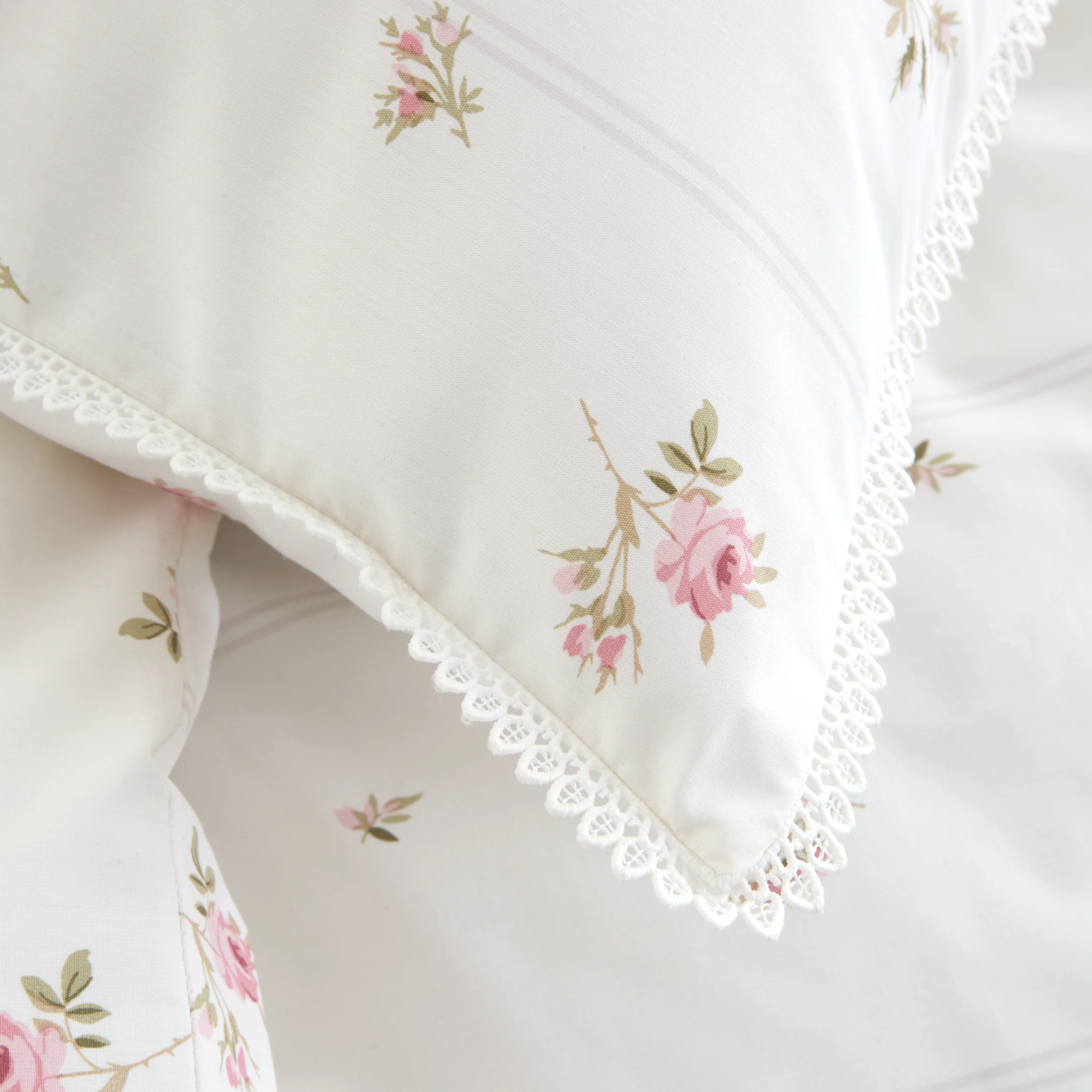 BIANCA Vintage Rosebud Lace 100% Cotton Duvet Set - Cream - Image 4