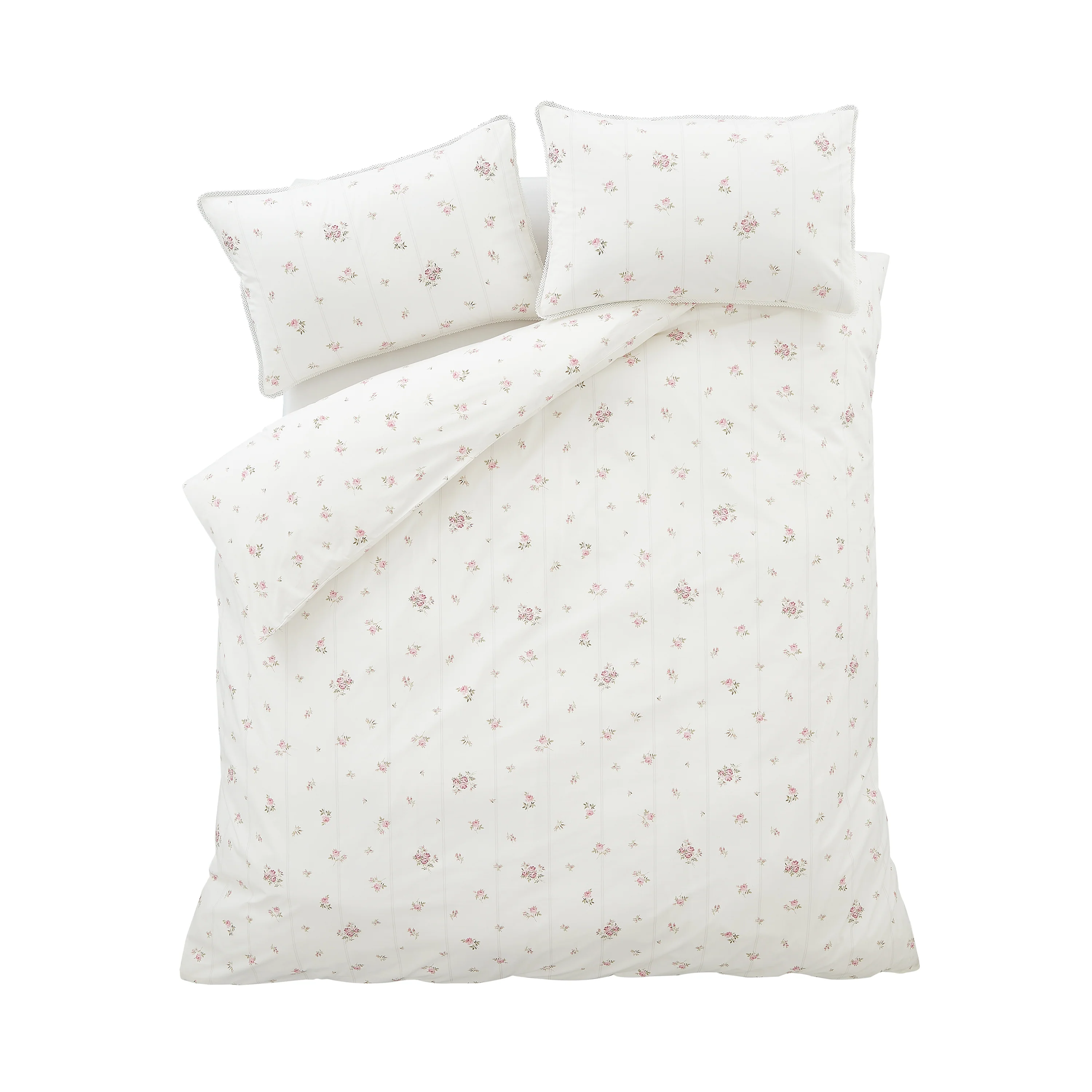 BIANCA Vintage Rosebud Lace 100% Cotton Duvet Set - Cream - Image 6