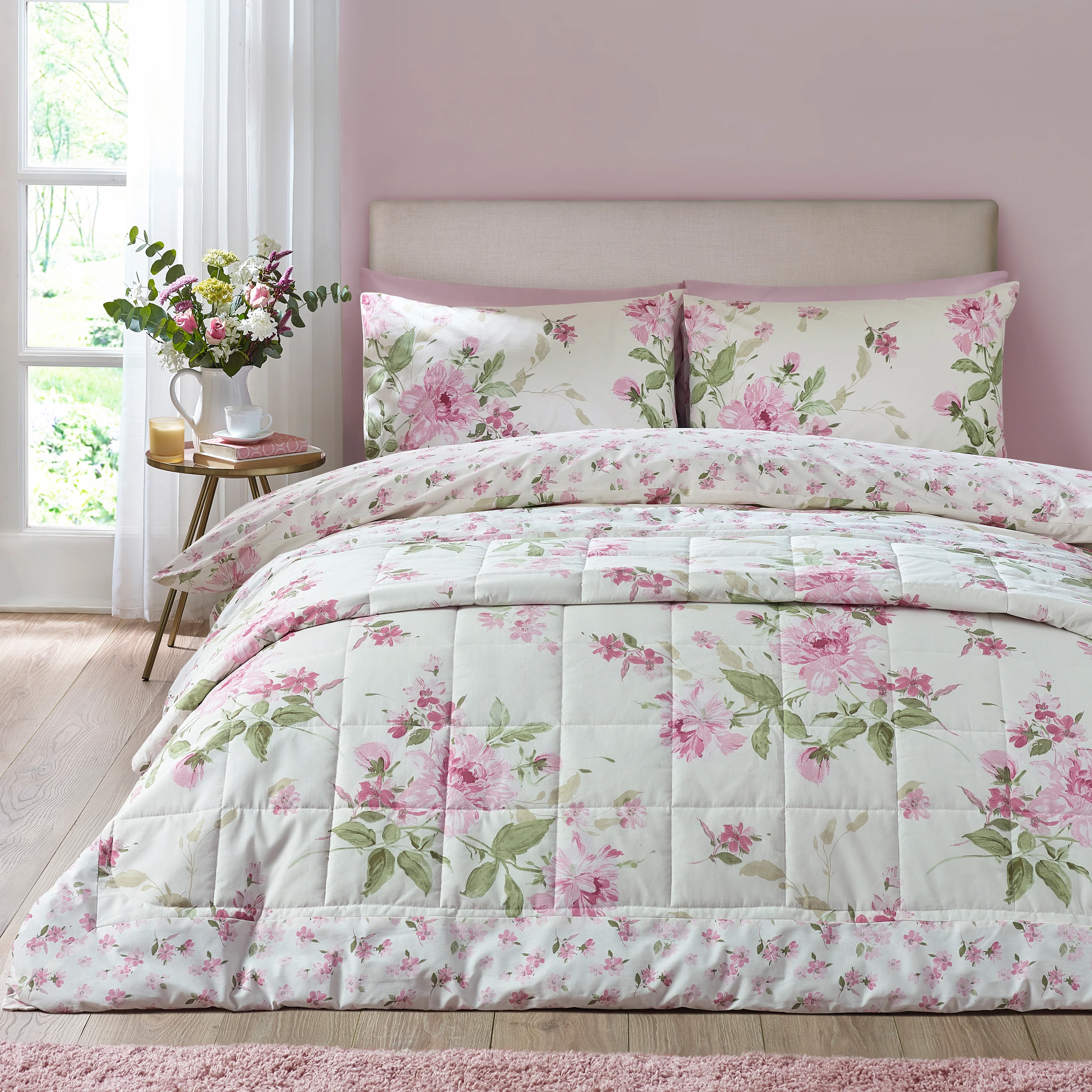 CATHERINE LANSFIELD Avebury Floral Bedspread 220x230cm - Cream - Image 3
