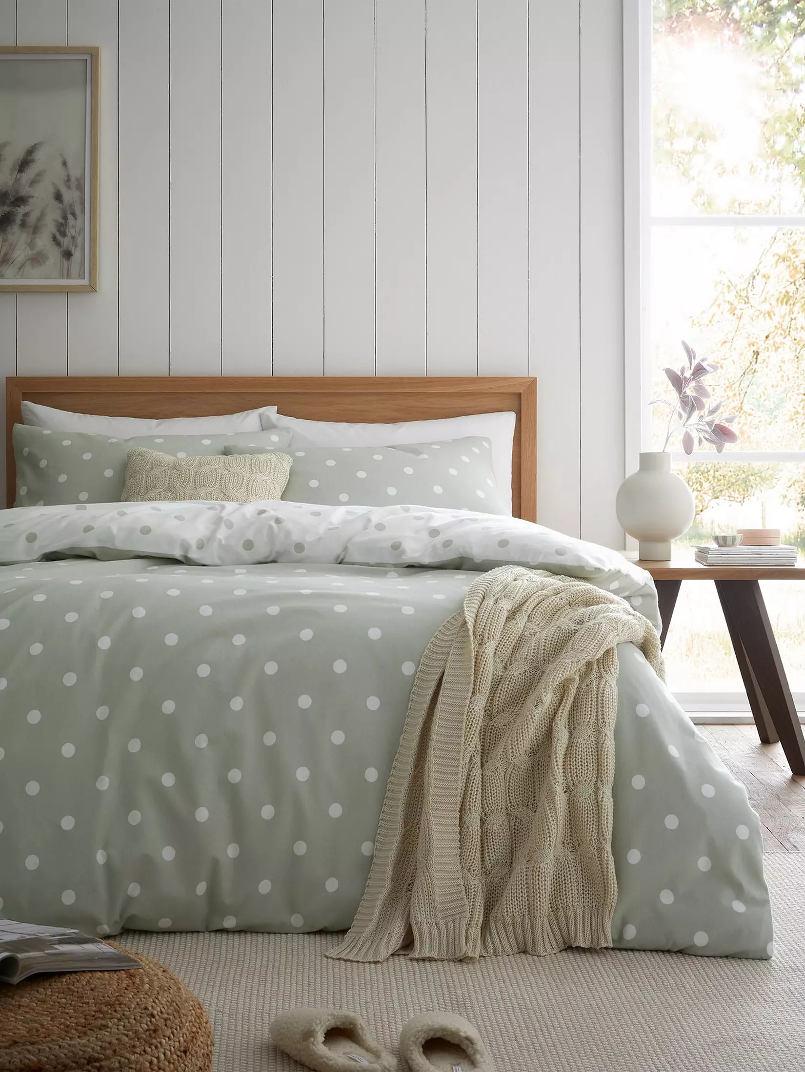 CATHERINE LANSFIELD Brushed Polka Dot Duvet Cover Set - Green