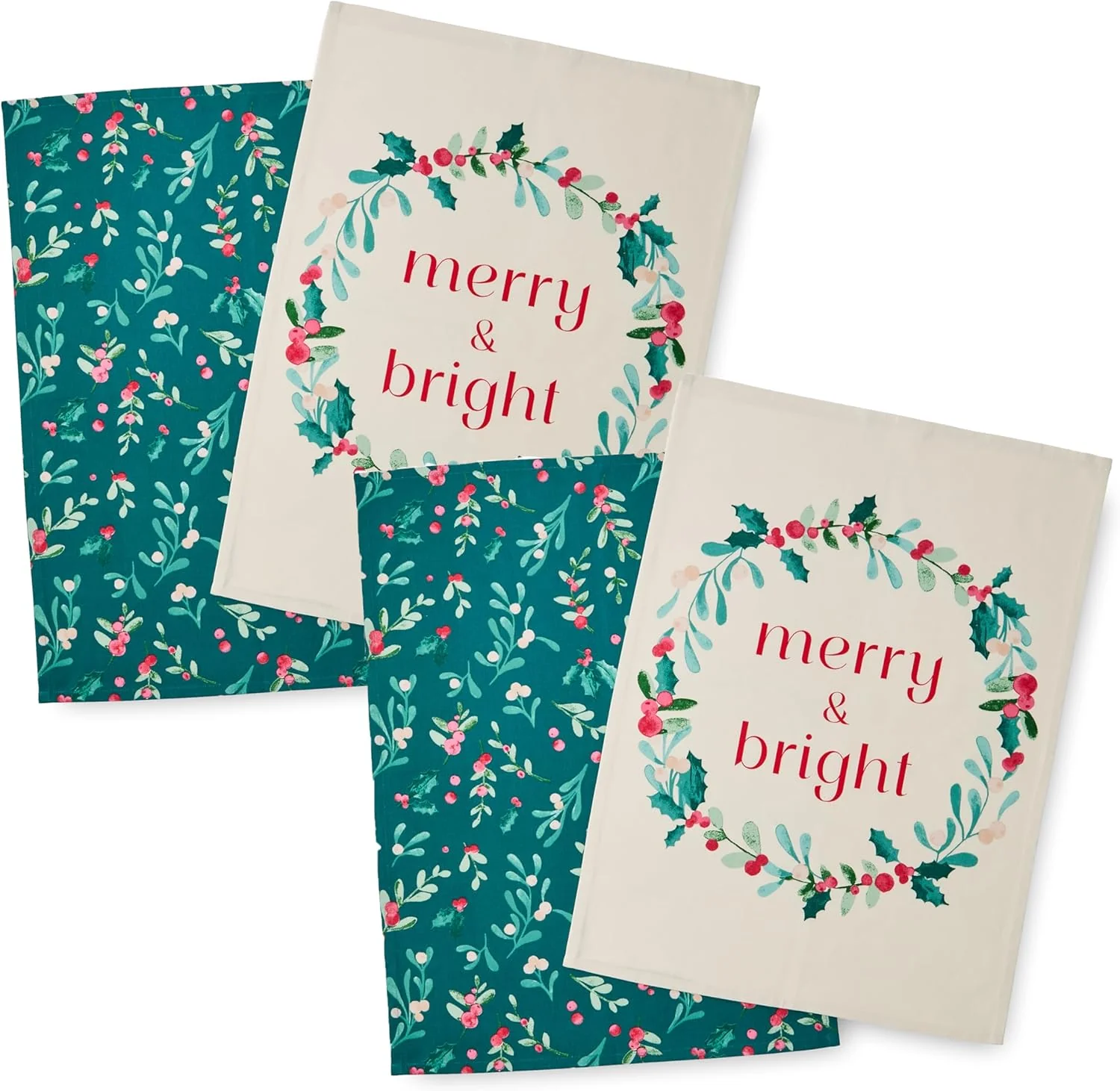 CATHERINE LANSFIELD Christmas Holly and Mistletoe Kitchen Towel Set - 4 Pack - Image 2