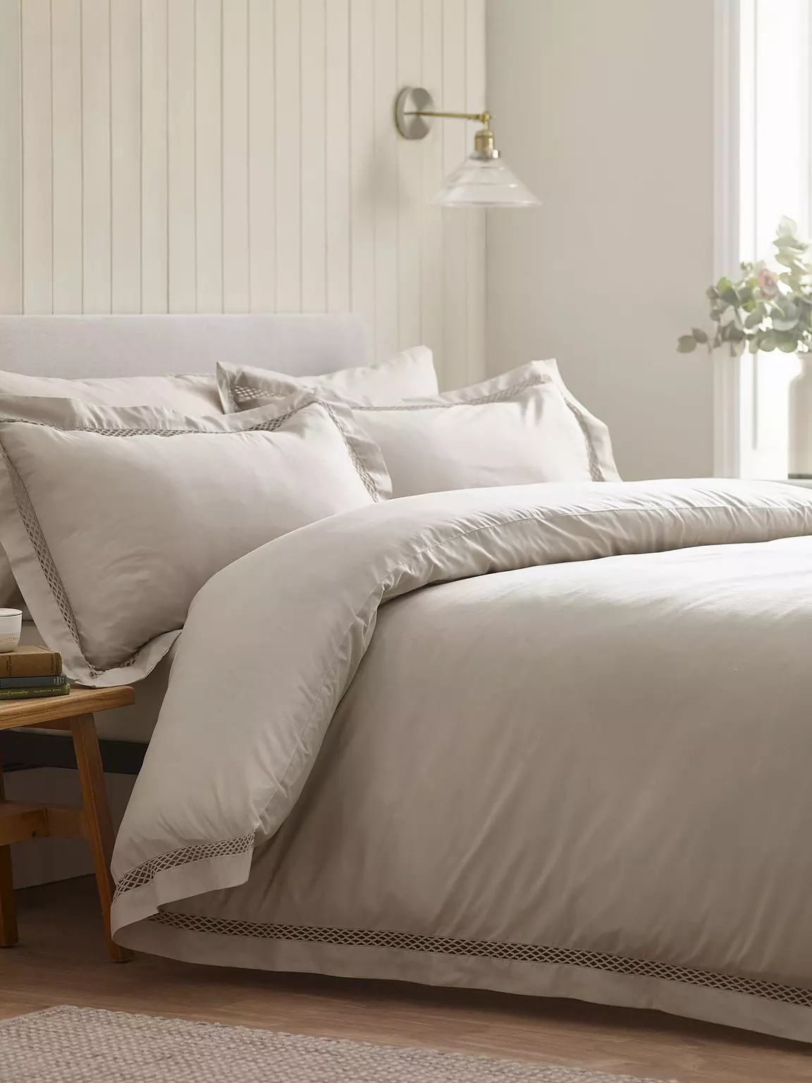 CATHERINE LANSFIELD Classic Lattice Lace Duvet Set - Natural