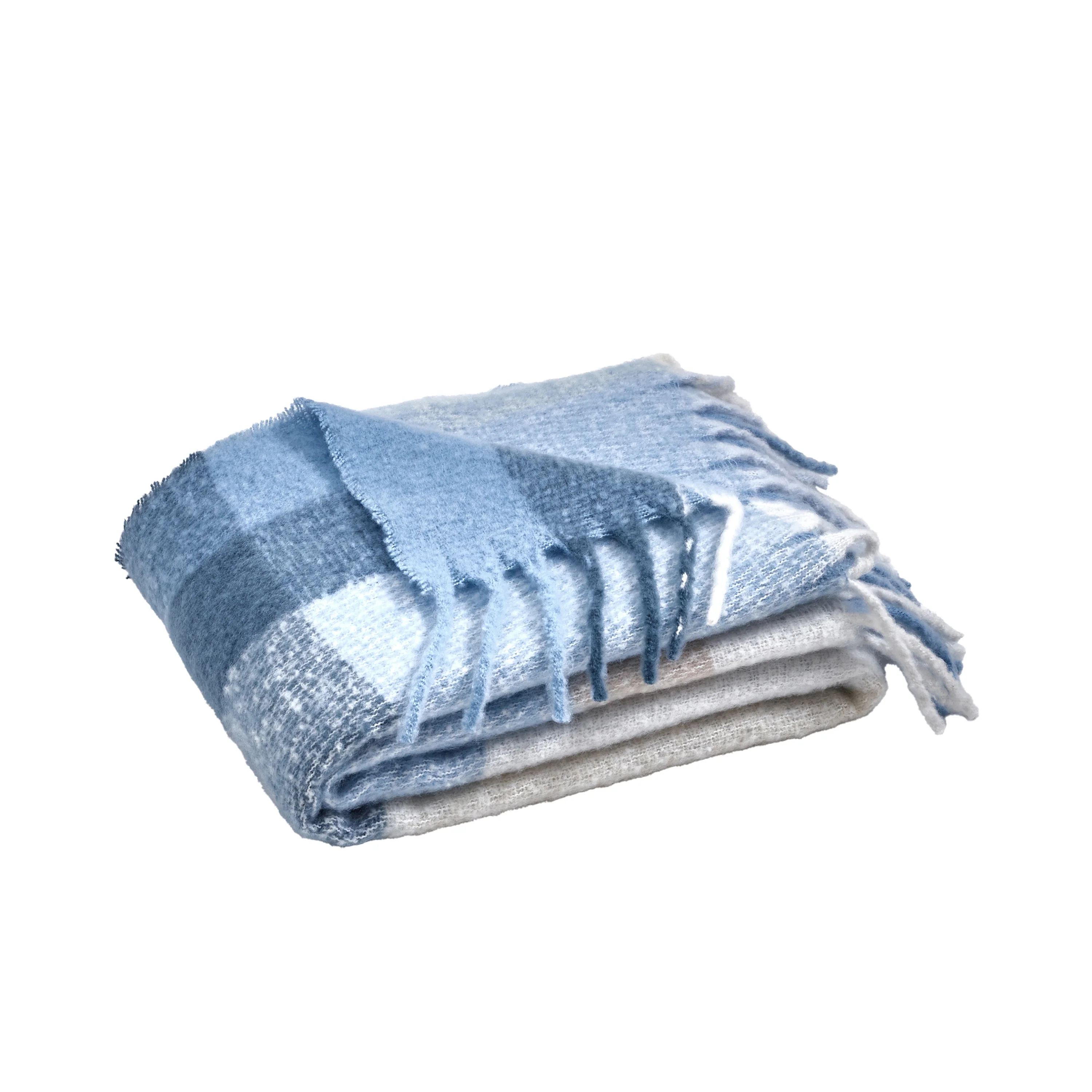 CATHERINE LANSFIELD Faux Mohair Checked Throw - Blue - Image 4
