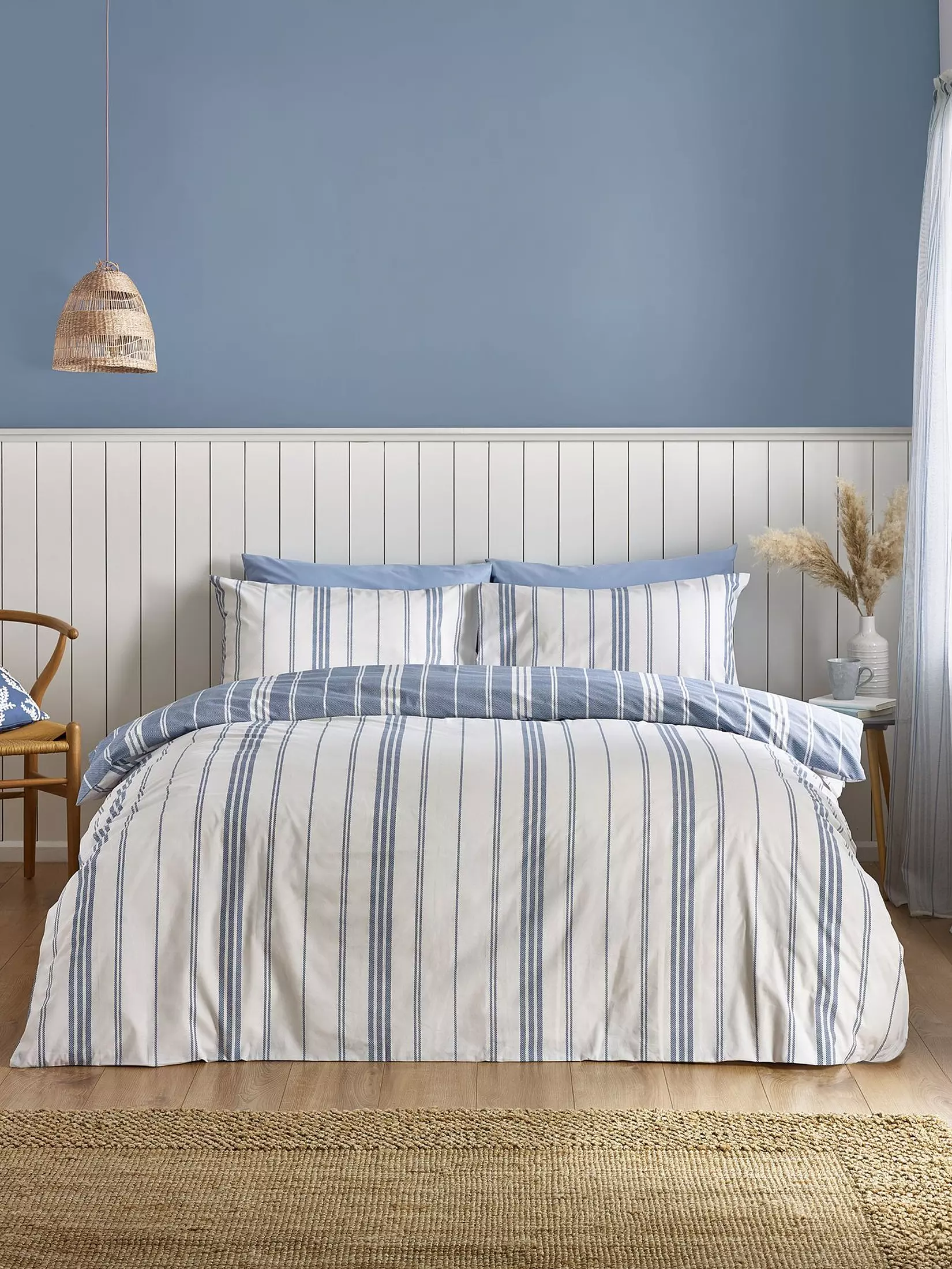 CATHERINE LANSFIELD Harbour Stripe Reversible Duvet Cover Set - Blue - Image 2