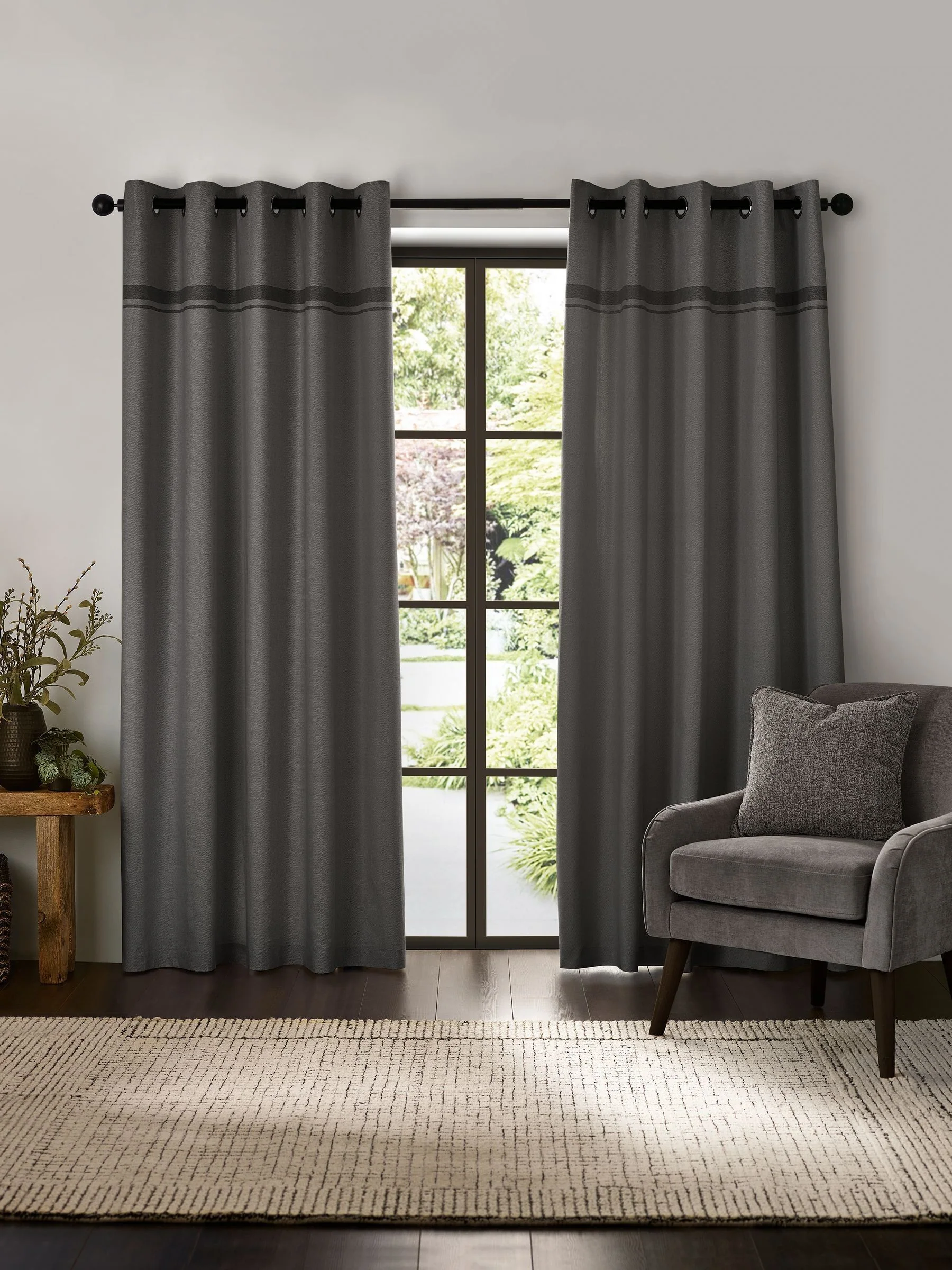CATHERINE LANSFIELD Melville Lined Eyelet Curtains - Grey