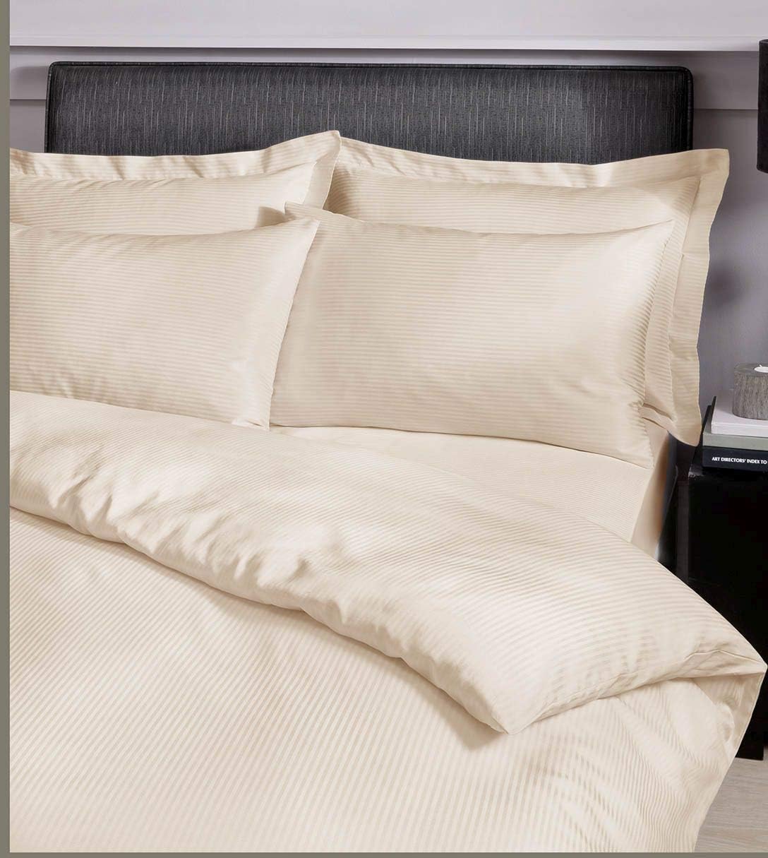 CATHERINE LANSFIELD Satin Stripe 300 Thread Count Duvet Cover Set - Cream - Image 3
