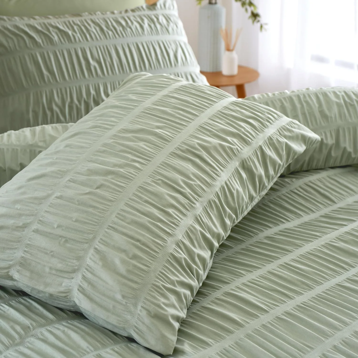 CATHERINE LANSFIELD Seersucker Duvet Cover Set - Sage Green - Image 2
