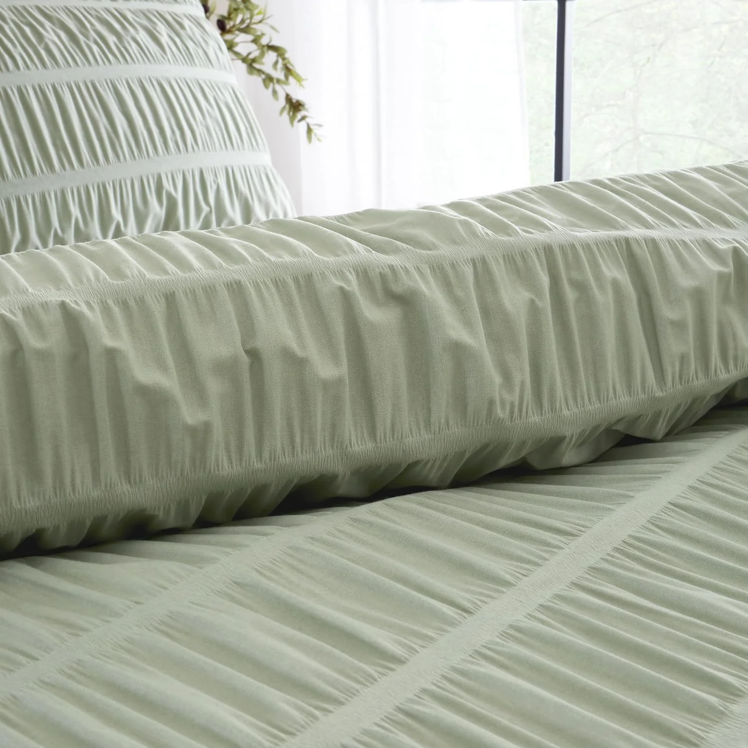 CATHERINE LANSFIELD Seersucker Duvet Cover Set - Sage Green - Image 3