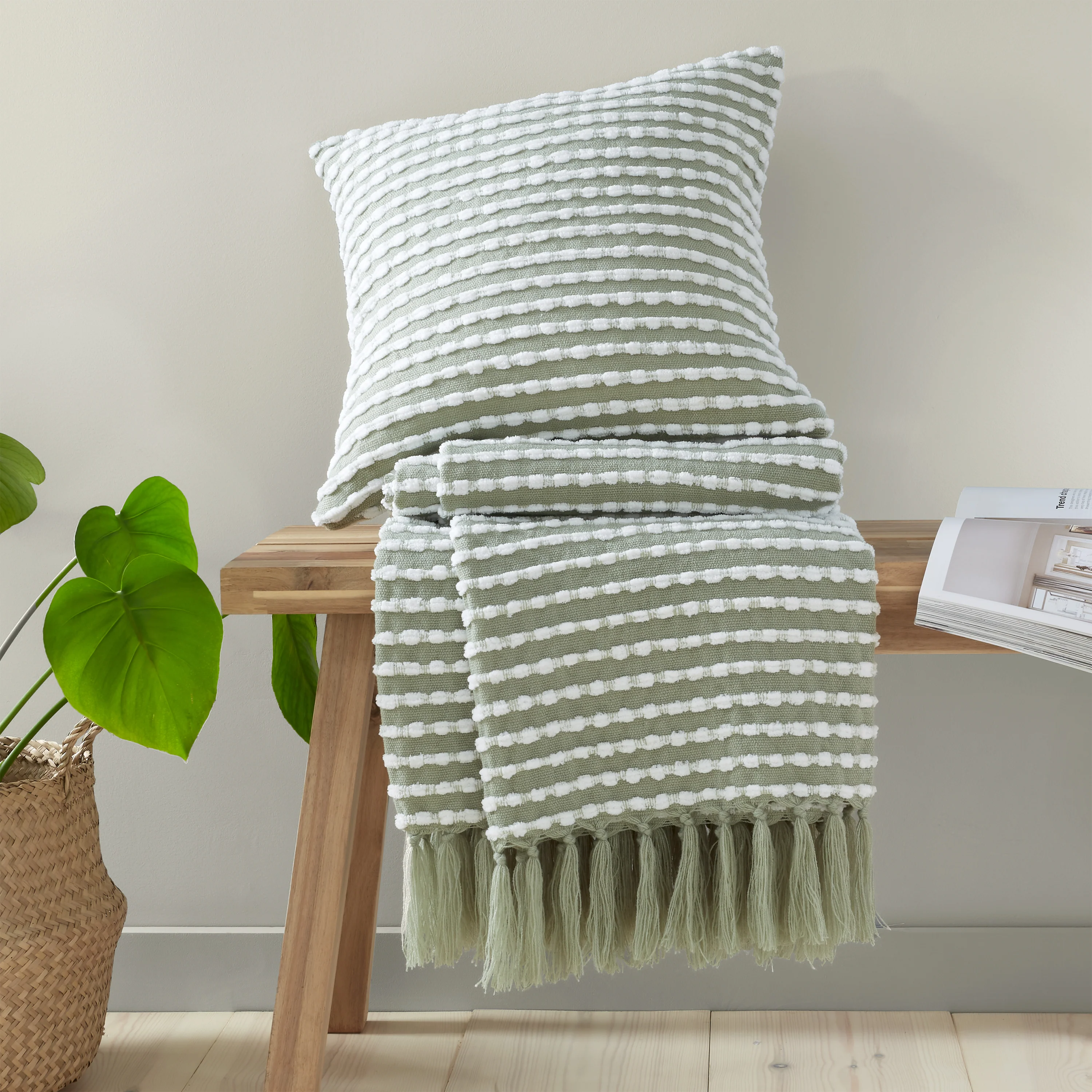 CATHERINE LANSFIELD Stab Stitch Textured Filled Cushion 43x43cm - Sage - Image 4