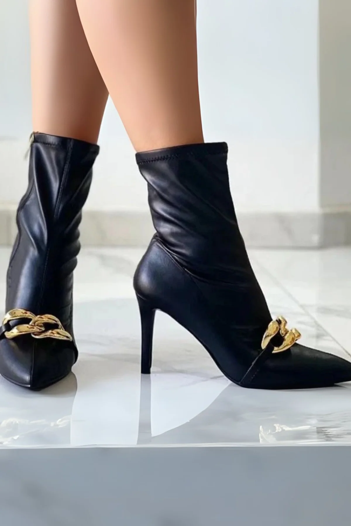 COPE CLOTHING Women's Gold Trim Ankle Boot - Black