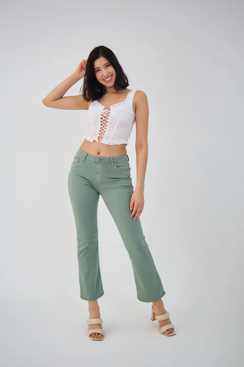 COPE CLOTHING : Culottes - Cropped Flare Jean - Khaki