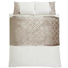 CATHERINE LANSFIELD Lattice Cut Velvet Duvet Cover Set - Natural - Image 4
