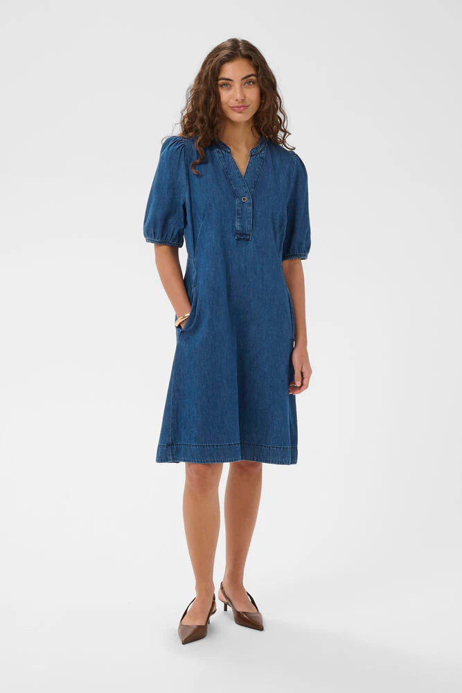 CULTURE Bertelino SS Denim Dress- Dark Denim - Image 2