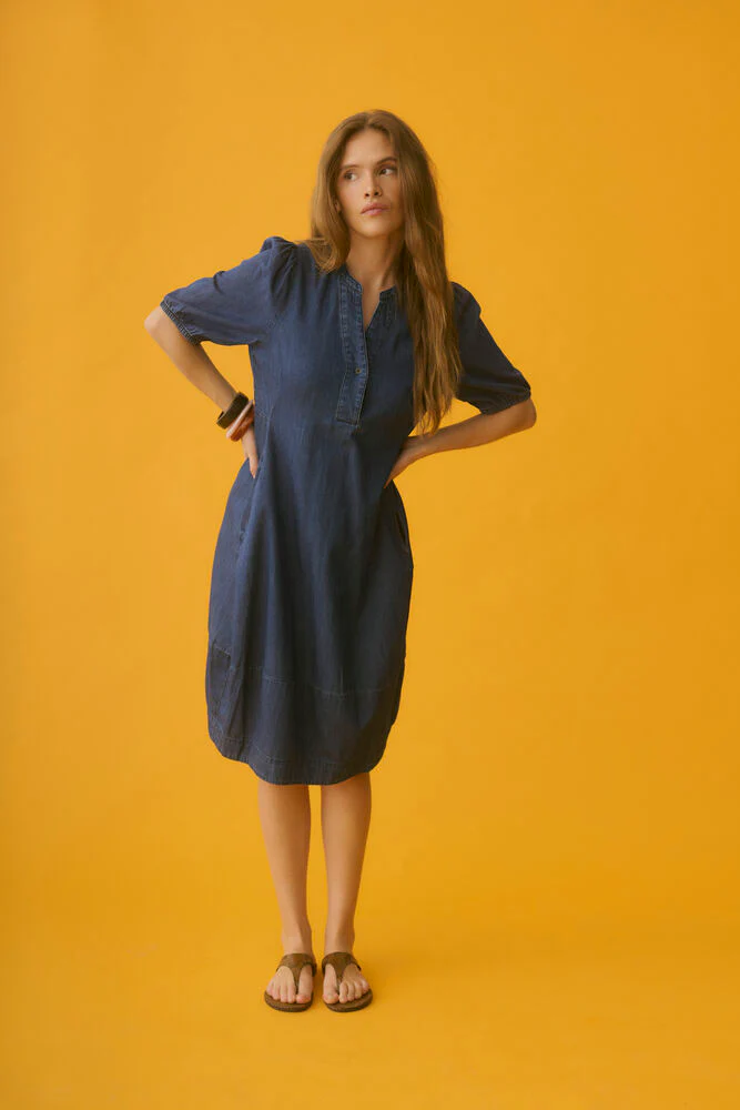 CULTURE Bertelino SS Denim Dress- Dark Denim - Image 3