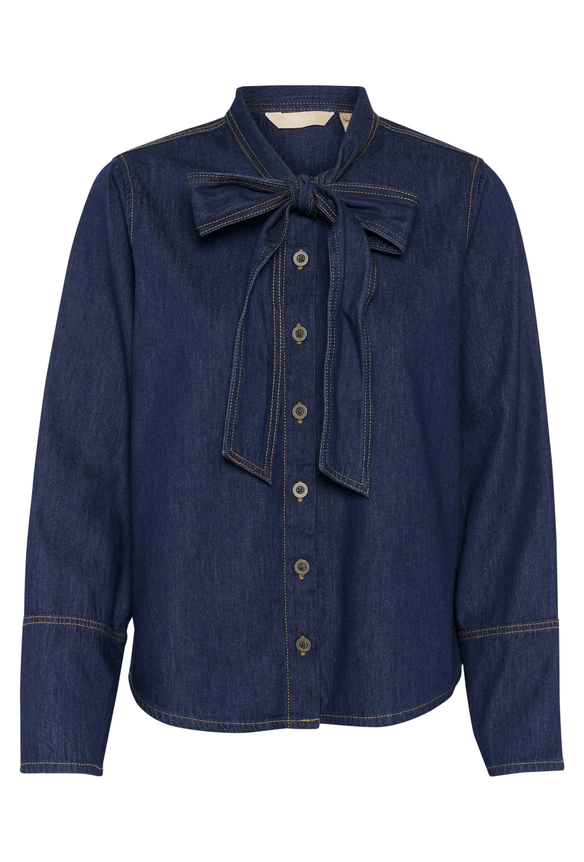 CULTURE Arpa Bow Detail Denim Shirt - Image 3