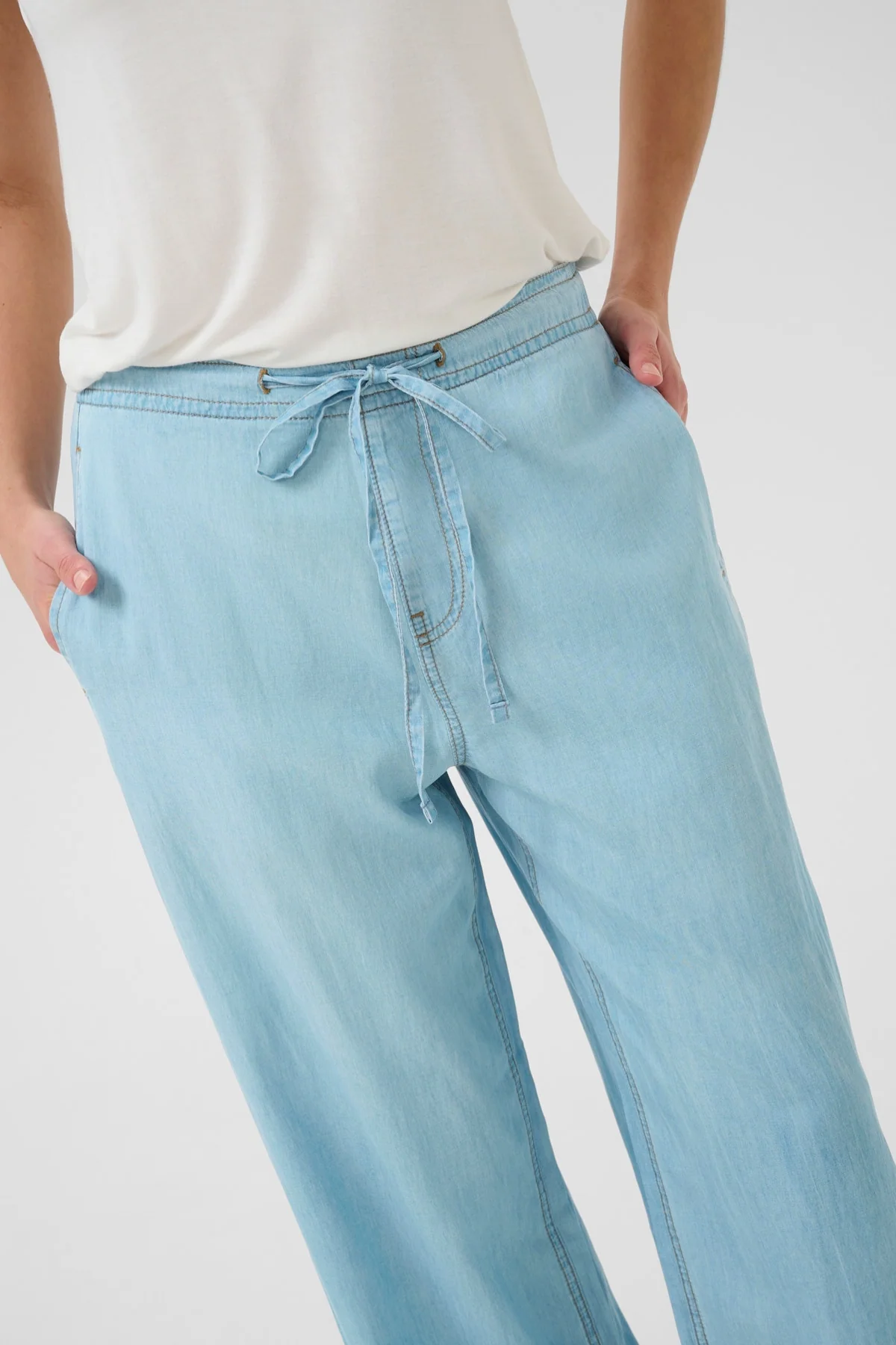 CULTURE Citha Wide Leg Trousers - Light Blue - Image 2