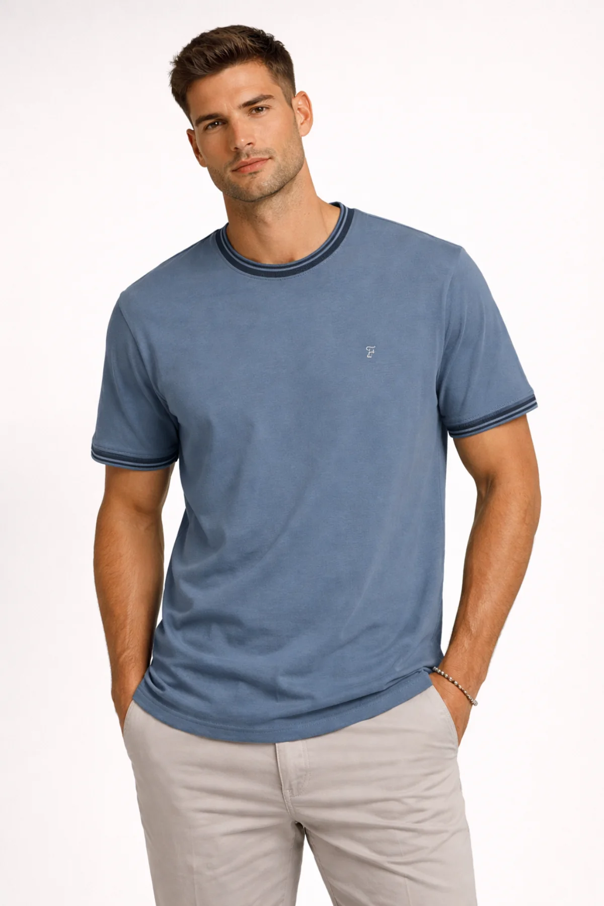 FARAH Classic Dallow SS Tipped T-Shirt - Soft Blue - Image 3