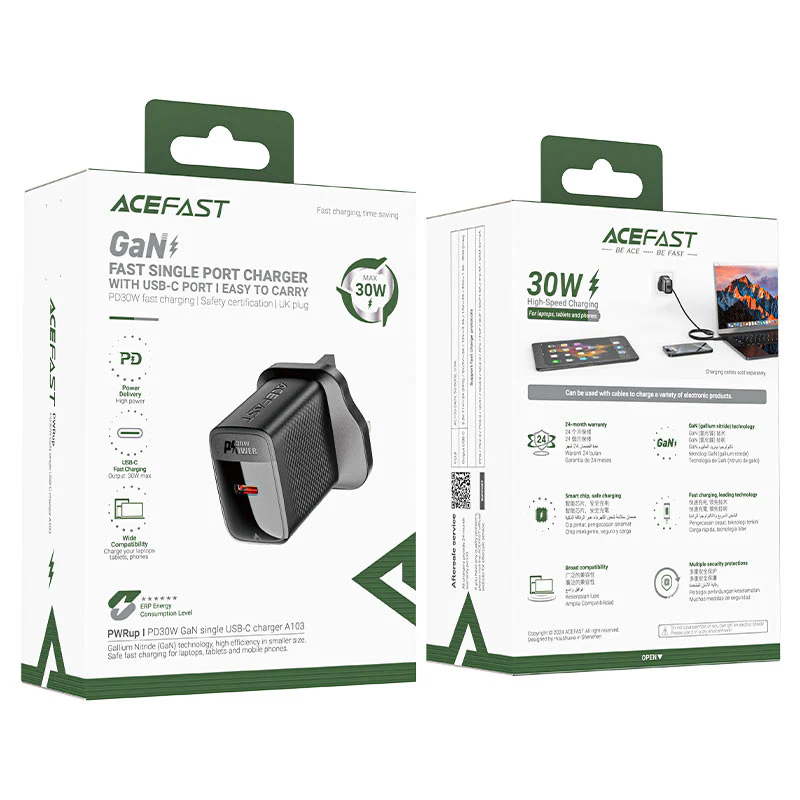 Fast Charge Wall Charger A103 PD30W GaN (1xUSB-C) UK