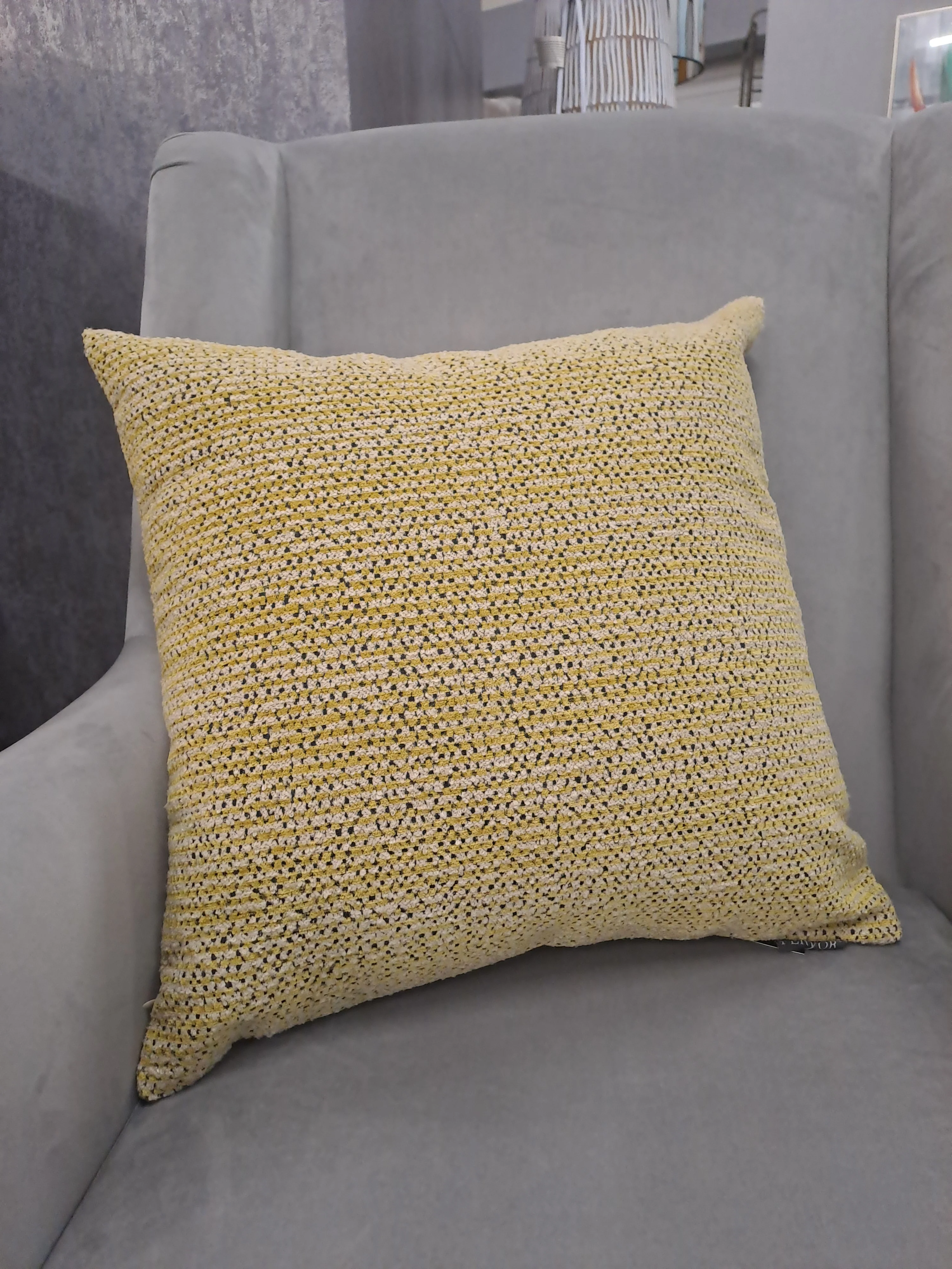 FERVOR & HUE : Geo Twist Cushion - Grey/Yellow - Image 2