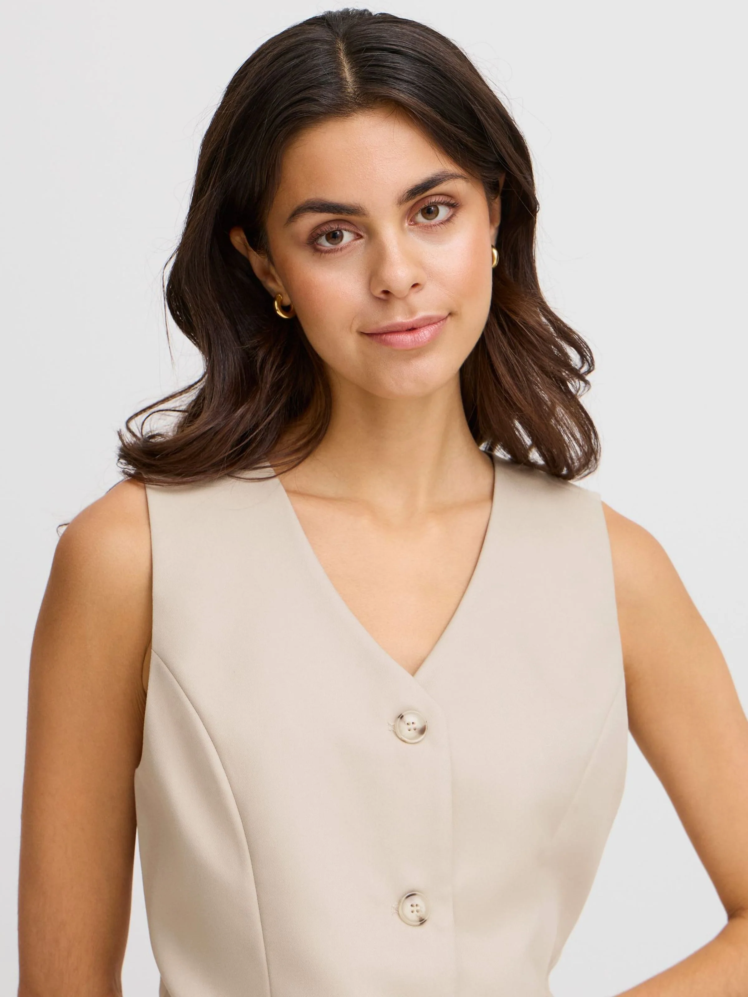 FRANSA Abigail V-Neck Waistcoat - Natural - Image 2