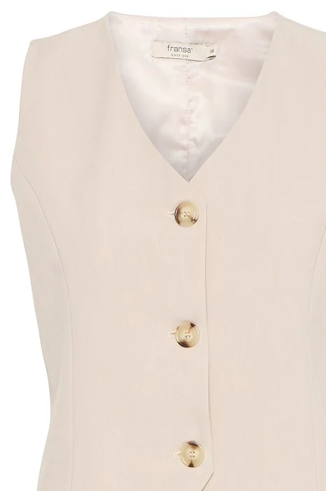 FRANSA Abigail V-Neck Waistcoat - Natural - Image 8