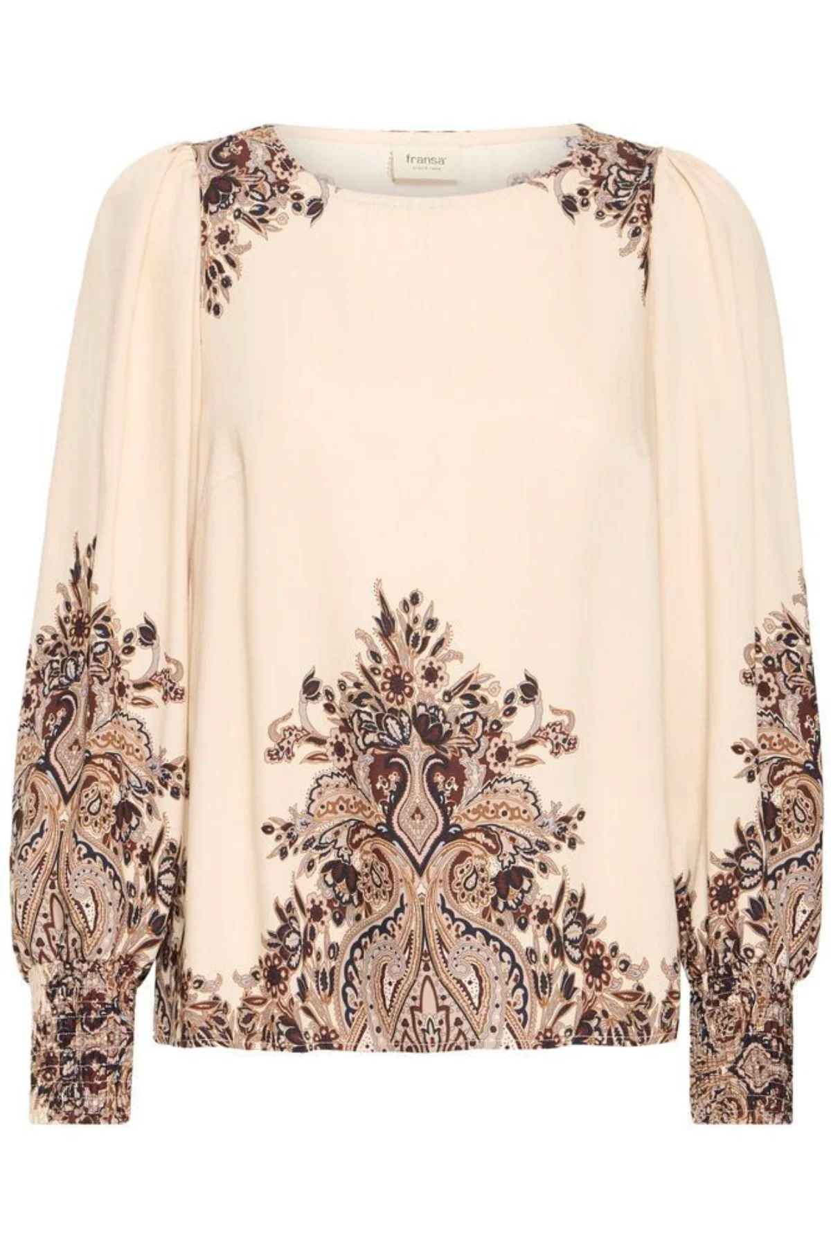 FRANSA Adara Paisley Print Blouse - Cream - Image 6