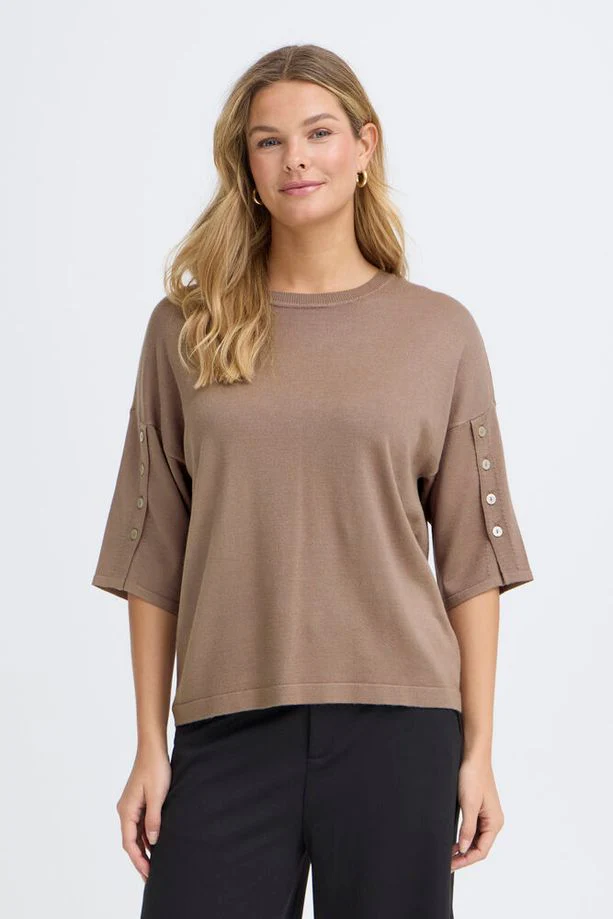 FRANSA Besmock 1/2 Sleeve Jumper - Taupe