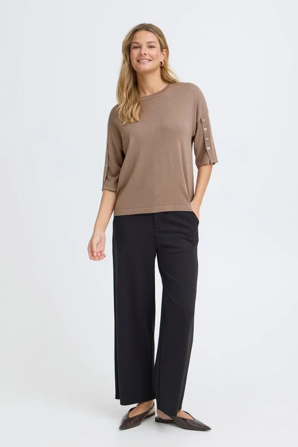 FRANSA Besmock 1/2 Sleeve Jumper - Taupe - Image 3