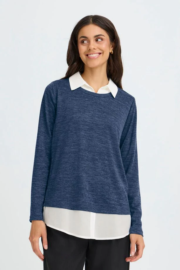 FRANSA Emmie Shirt Collar Pullover - Navy
