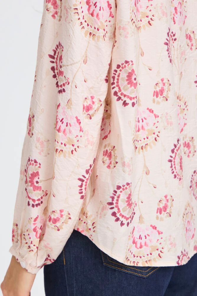 FRANSA Kalia Floral V-Neck Blouse - Pink Print - Image 3