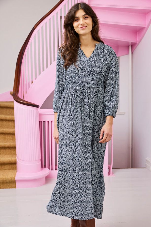 FRANSA Flowy Tiny Petal Print Dress - Navy - Image 4