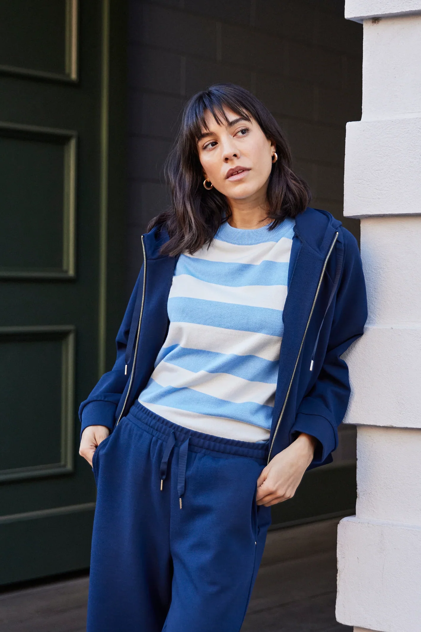 FRANSA Priya Full Zip Hooded Top - Navy