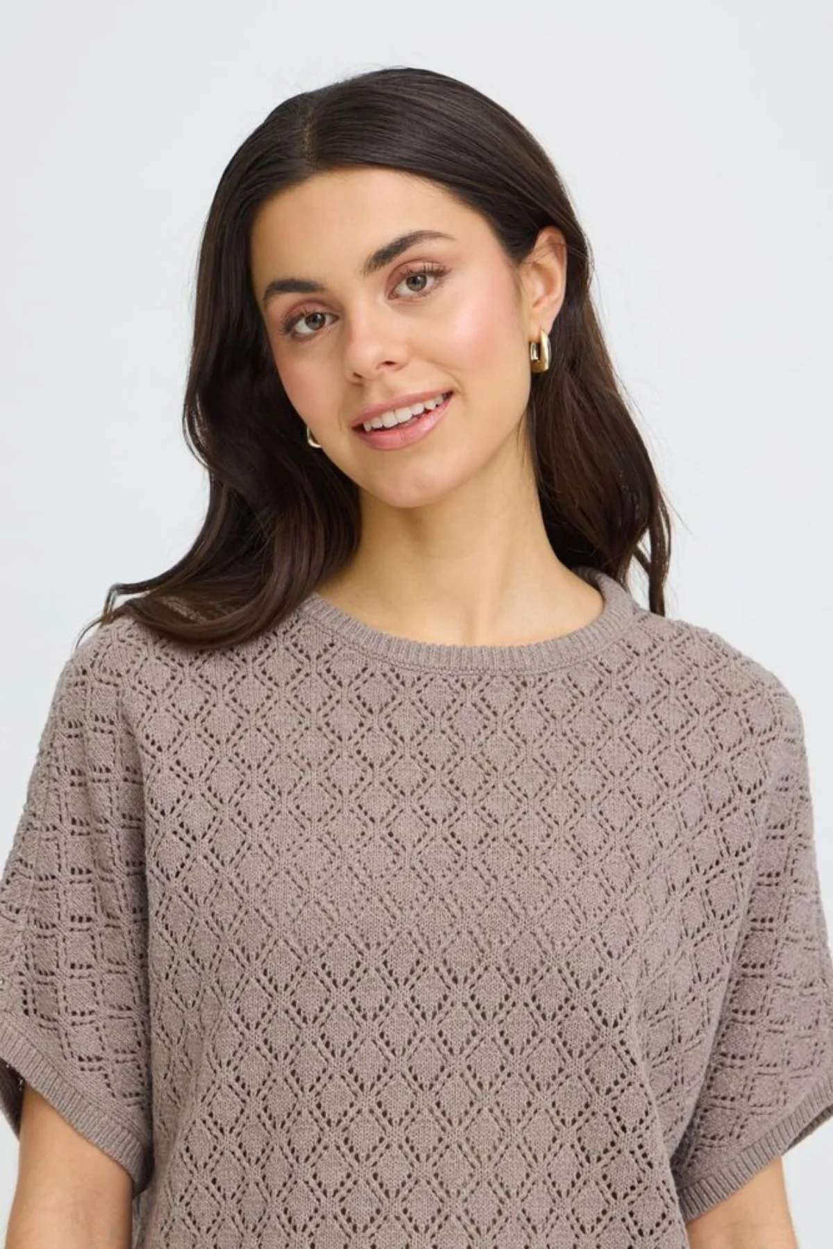 FRANSA Sinja Short Sleeve Knitted Top - Brown - Image 2