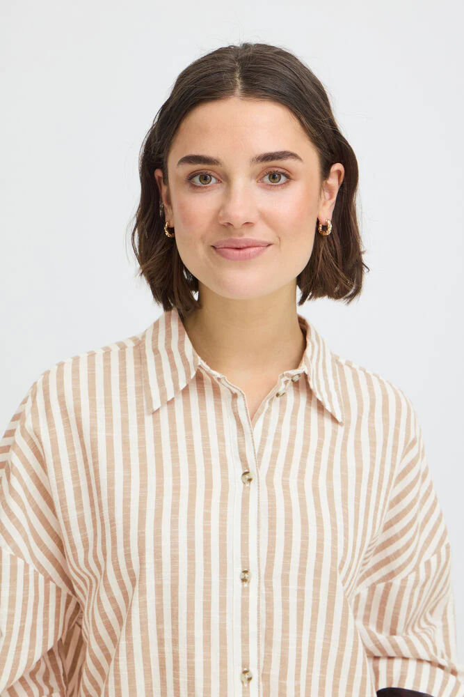 FRANSA Phebe Stripe Shirt - Brown/Cream - Image 3