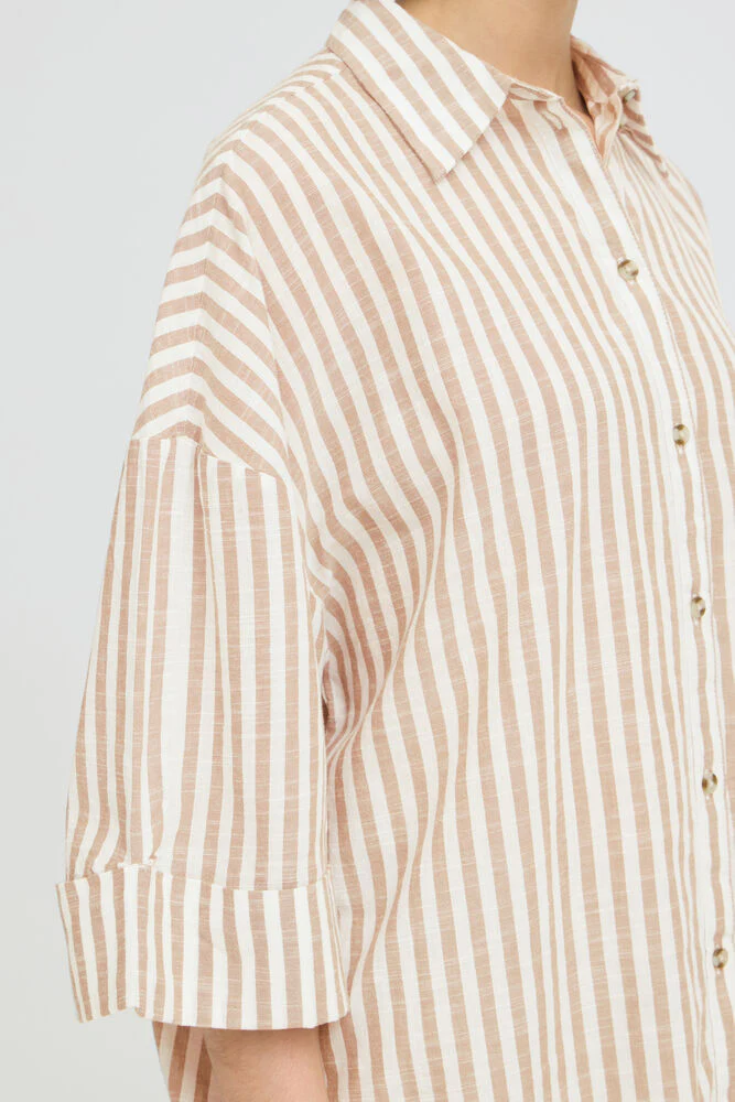 FRANSA Phebe Stripe Shirt - Brown/Cream - Image 5