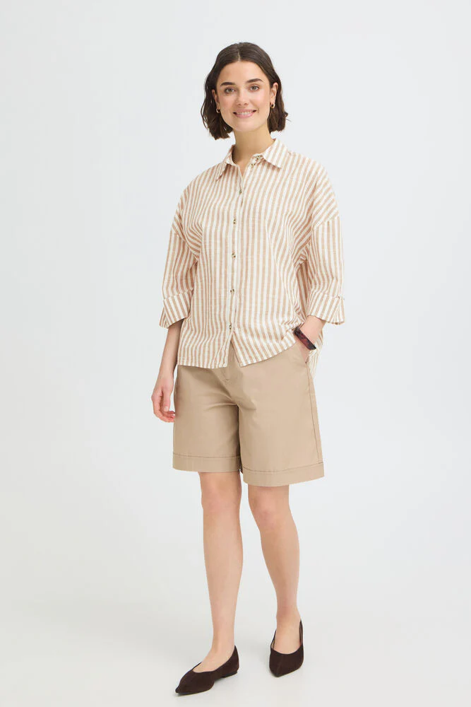 FRANSA Phebe Stripe Shirt - Brown/Cream - Image 6