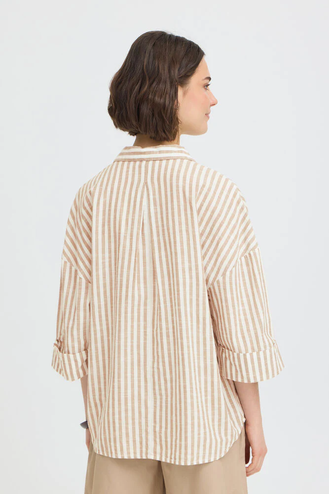 FRANSA Phebe Stripe Shirt - Brown/Cream - Image 7