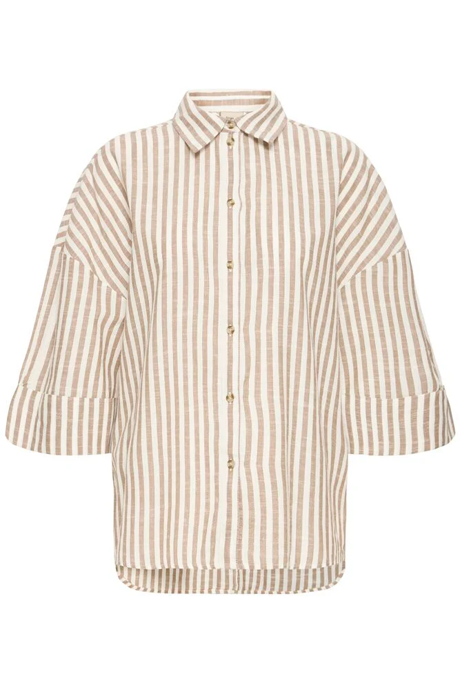 FRANSA Phebe Stripe Shirt - Brown/Cream - Image 8