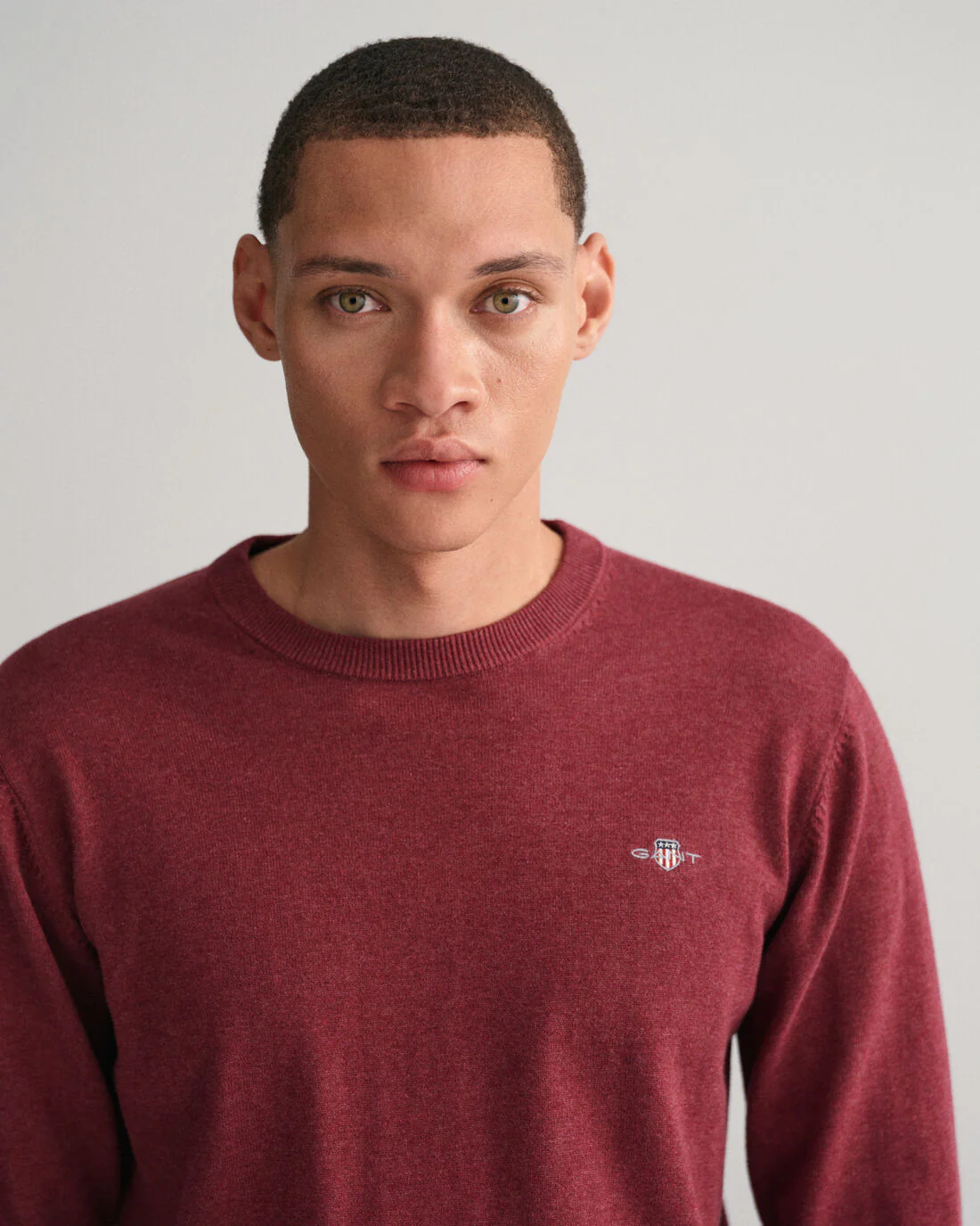 GANT : Classic Cotton Crew Neck - Bordeaux Melange - Image 3